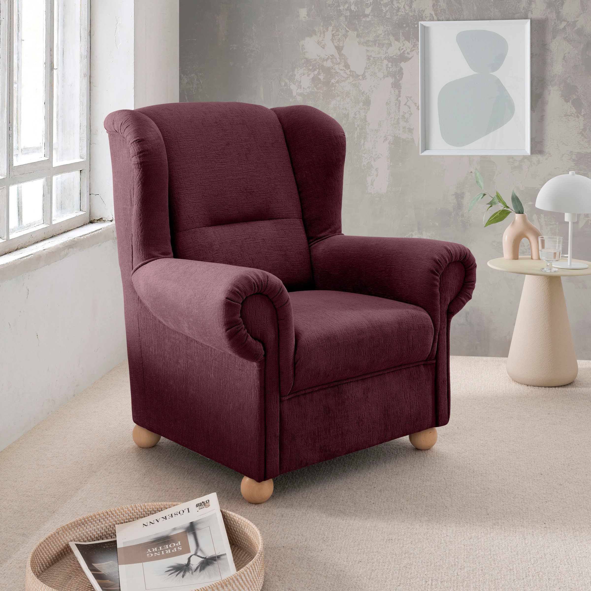 Home affaire Polstergarnitur »Torello Set: Ohrenbackensessel und Hocker« 2 tlg. tlg.