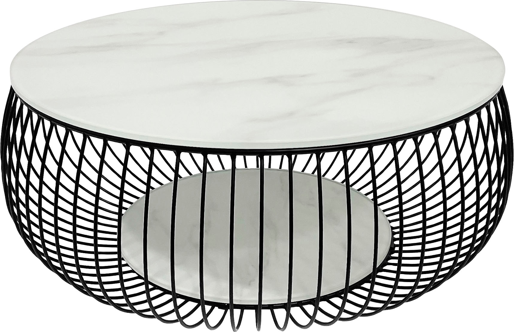 SalesFever Couchtisch, 10 mm starke Klarglasplatte mit Marmordruck
