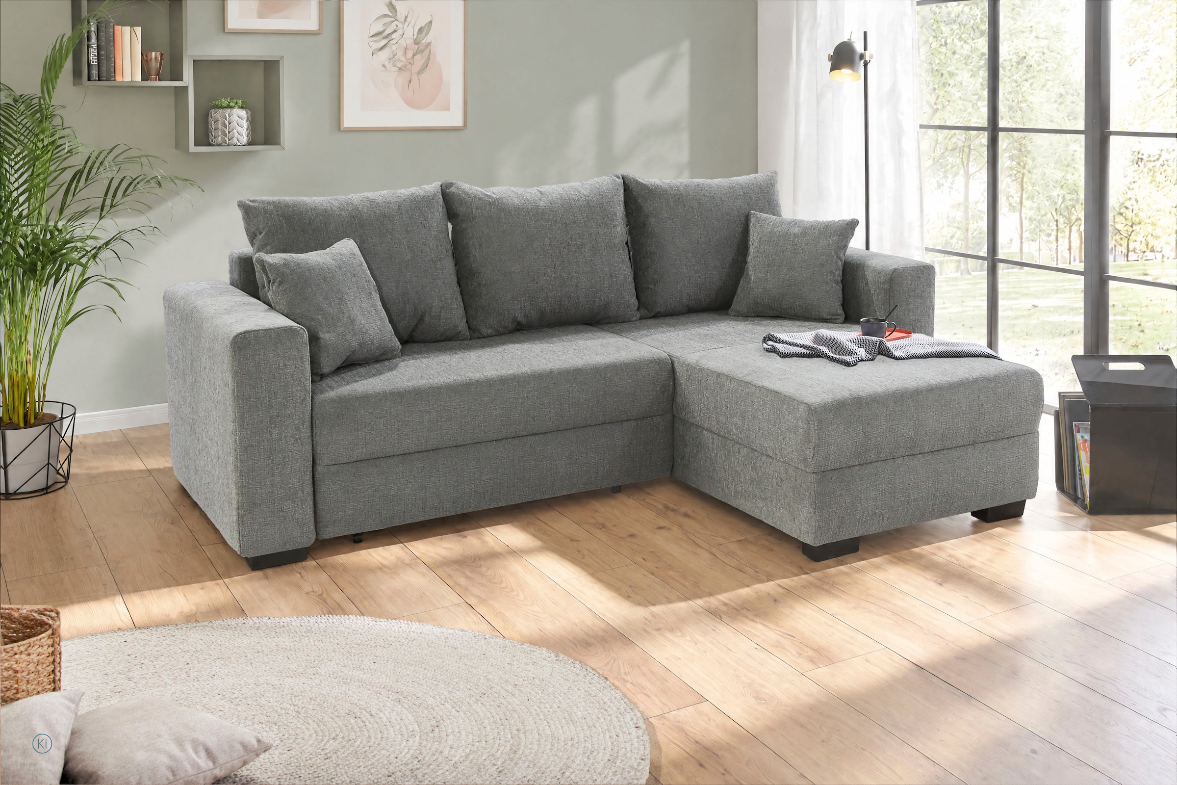 Image of Jockenhöfer Gruppe Ecksofa "Ecksofa Elmau, Grösse Ottomane: L, B:235cm, optional mit Topper" mit Schlaffunktion, Bettkasten & 2 Zierkissen