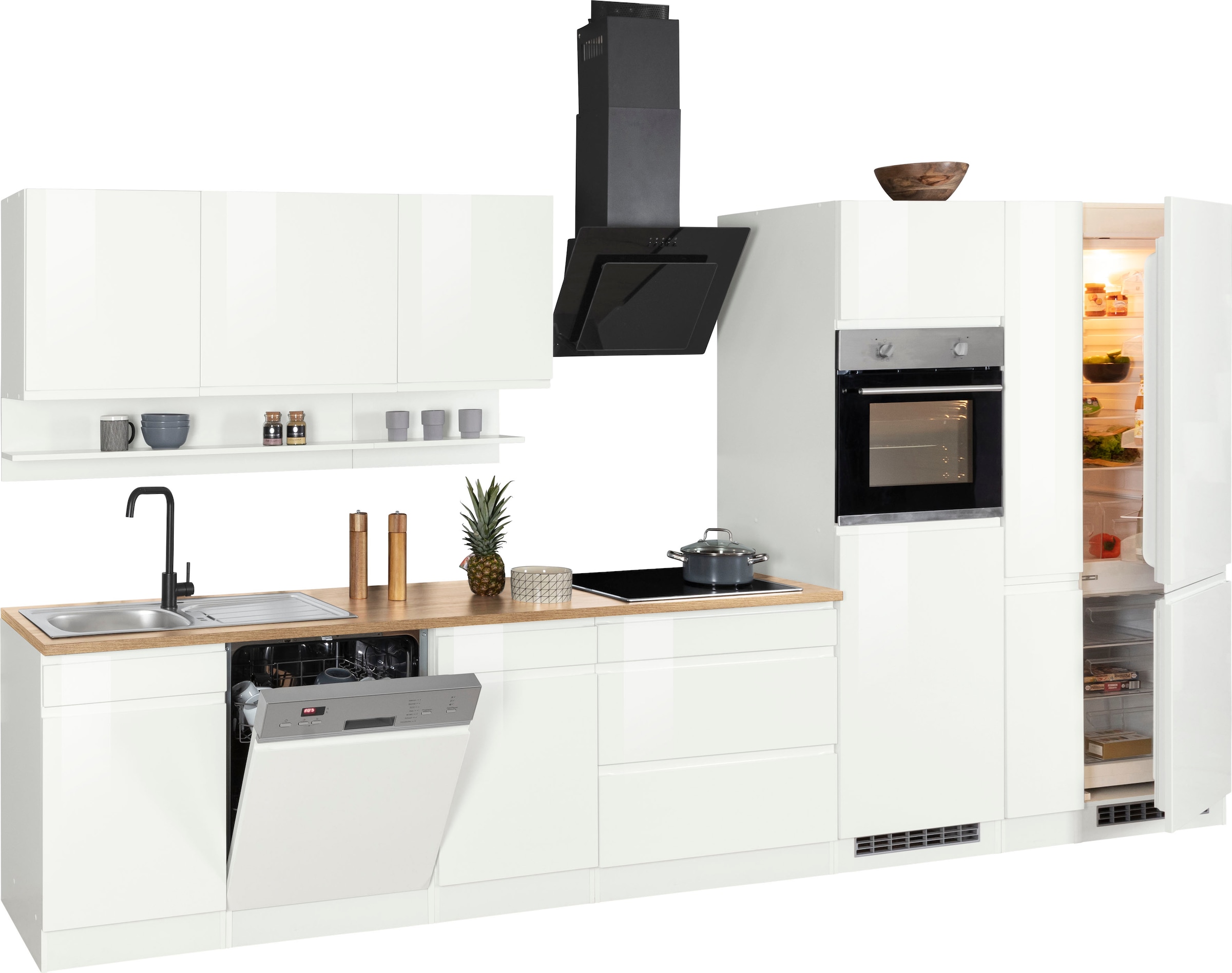KOCHSTATION Küchenzeile »KS-Virginia,neu in verbesserter Ausführung« Breite 390 cm, Soft-Close, ohne E-Geräte