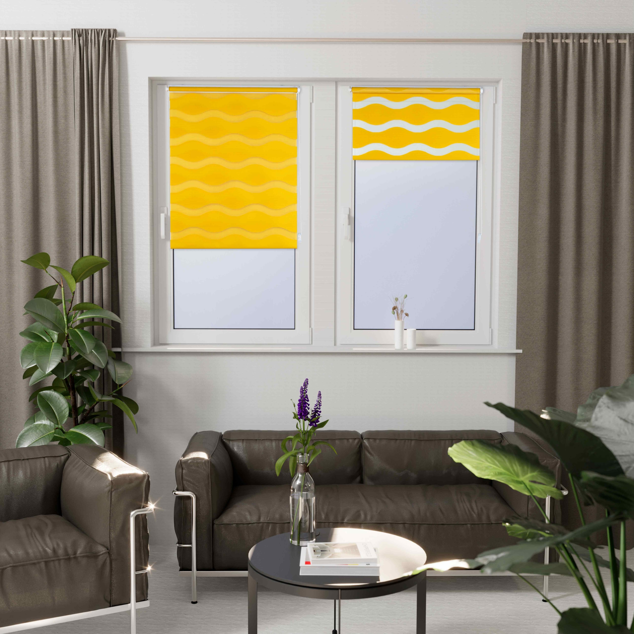 K-HOME Store double »Welle« protection contre la lumière Aucun perçage requis à dimensions fixes