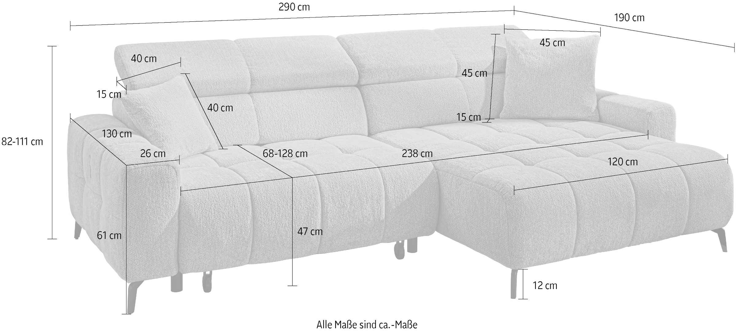 Jockenhöfer Gruppe »Racer L-Form, B: 290 cm, 60 cm elektrische Sitztiefenverstellung« USB-Ports, Kopfstützen verstellbar, Zierkissen, bis 140 kg/Sitz