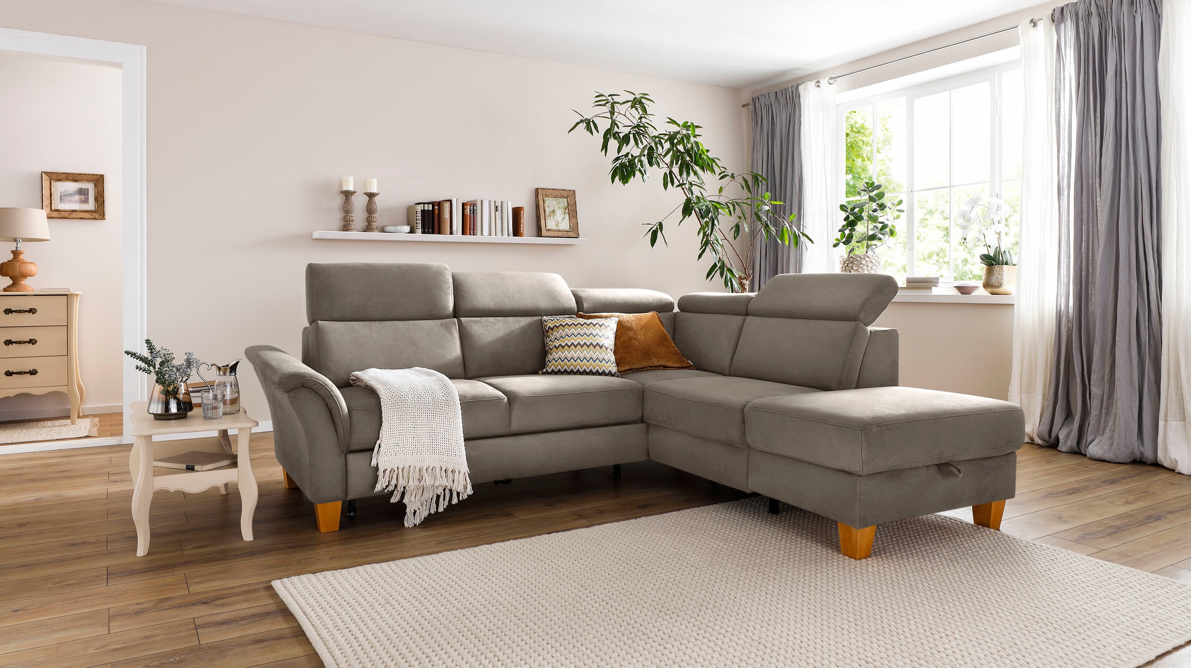 Home affaire Ecksofa »Conville L-Form«, Federkern, wahlweise mit Bettfunktion und Bettkasten bzw. Stauraum