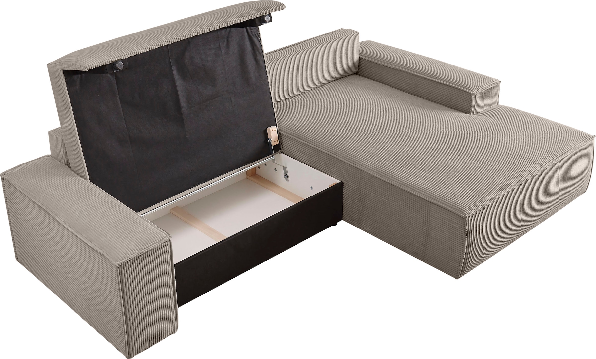 Home affaire Canapé d'angle »SHERWOOD Schlafsofa 267 cm, L-Form,« Schlaffunktion mit Bettkasten (210x136 cm), Cord, Vintage, Samtvelours