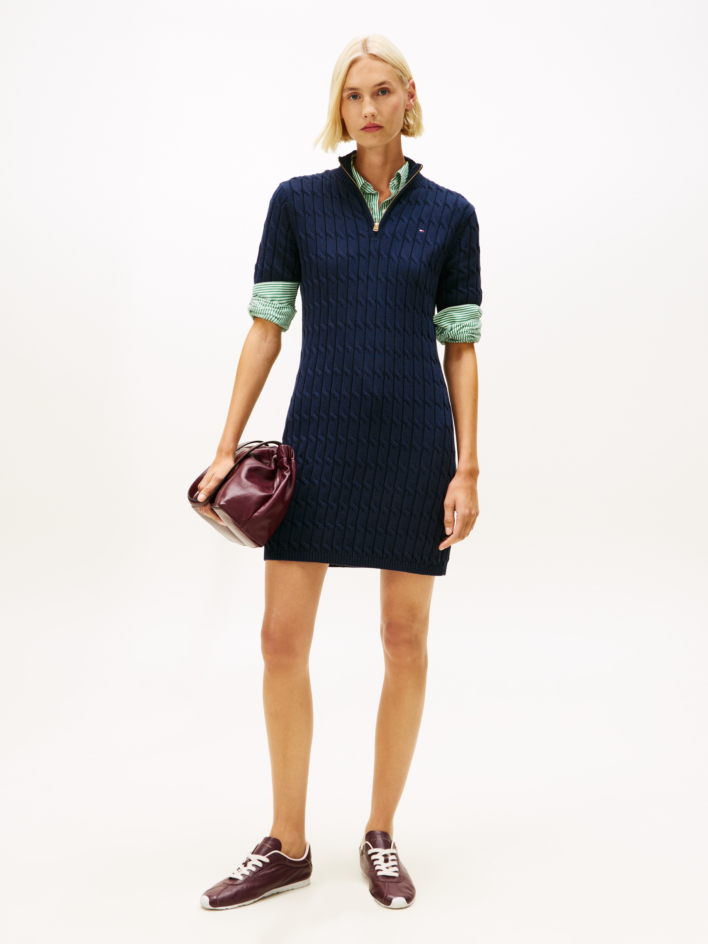 Image of Tommy Hilfiger Minikleid "CO CABLE MID GG SHIFT MK DRESS" mit Zopfmuster