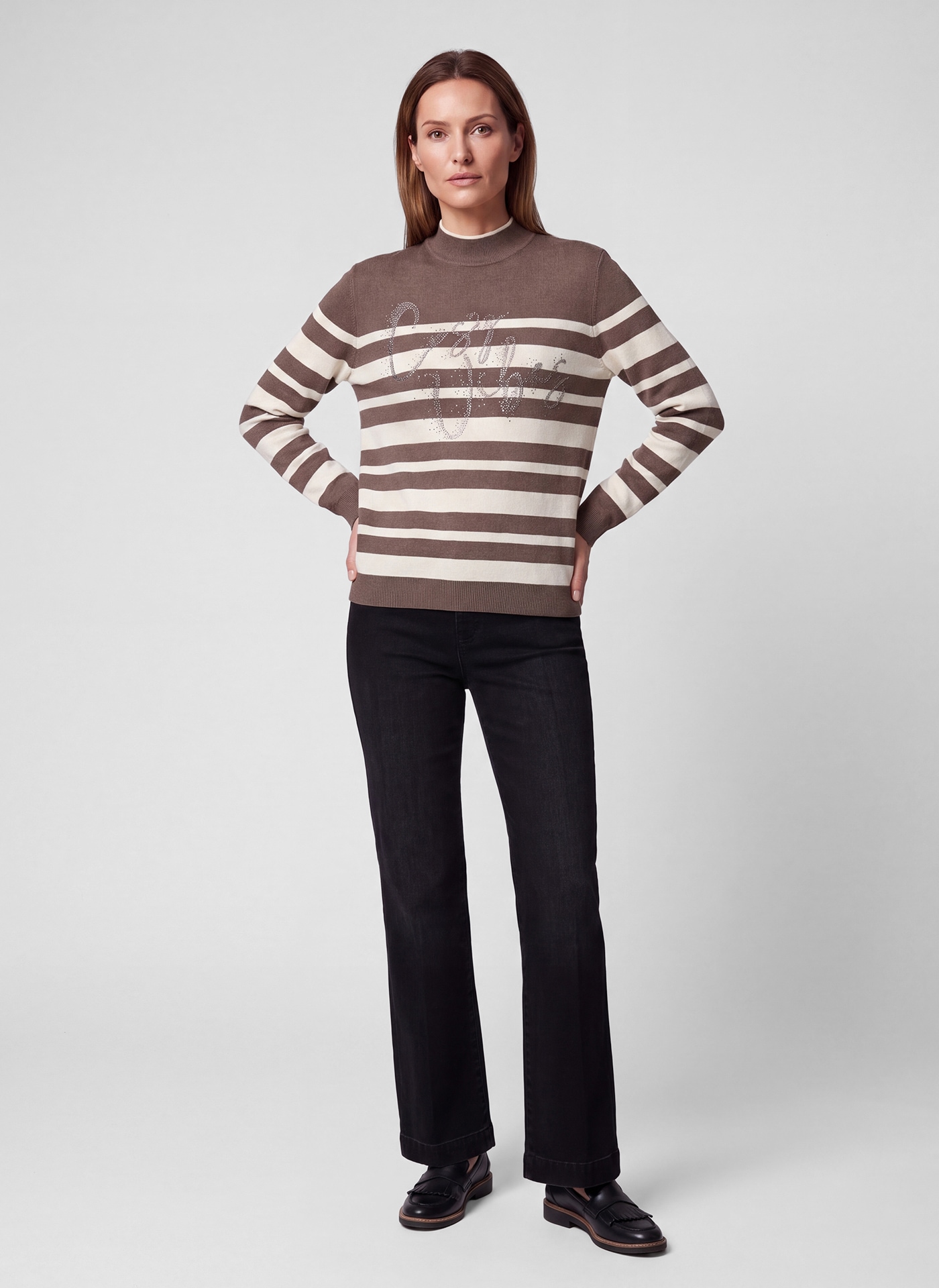 Rabe Strickpullover im Streifen-Design und mit Glitzer-Wording