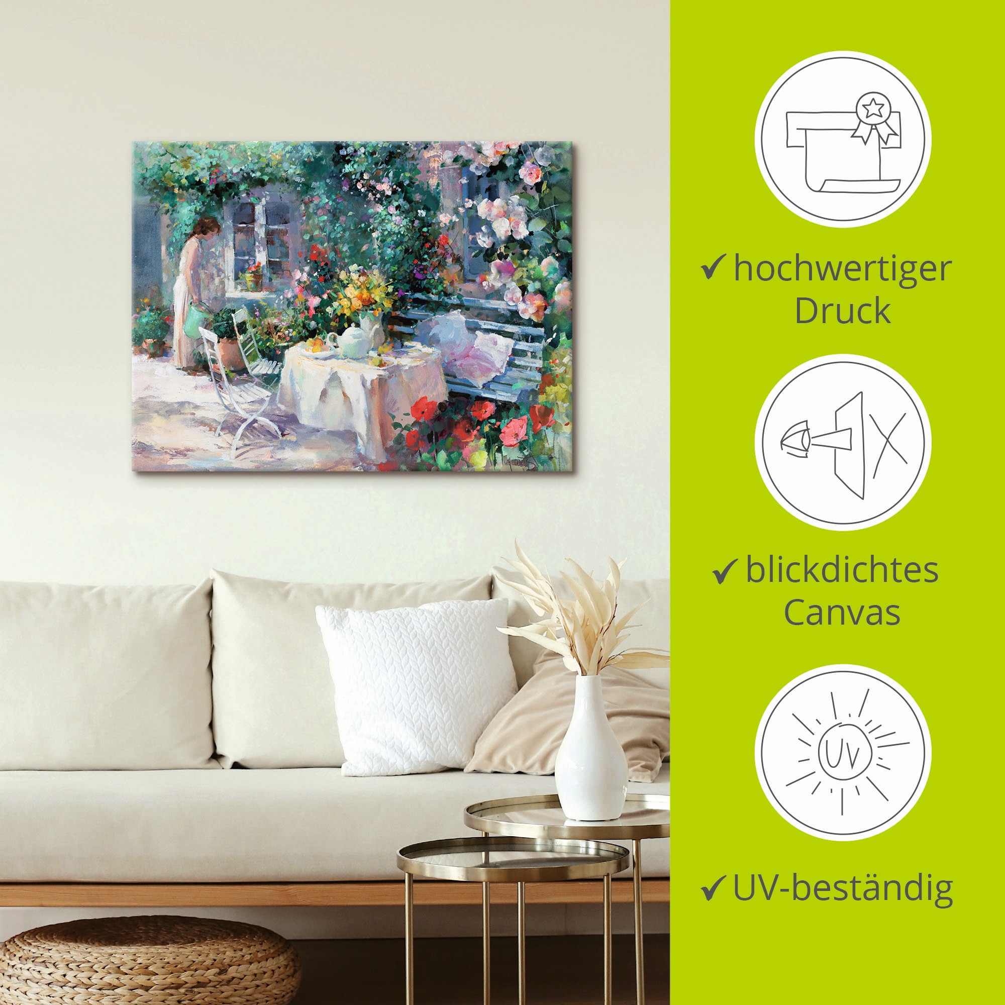 Artland Tableau sur toile »Teezeit im Garten« 1 cuis tlg. auf Holzrahmen gespannt