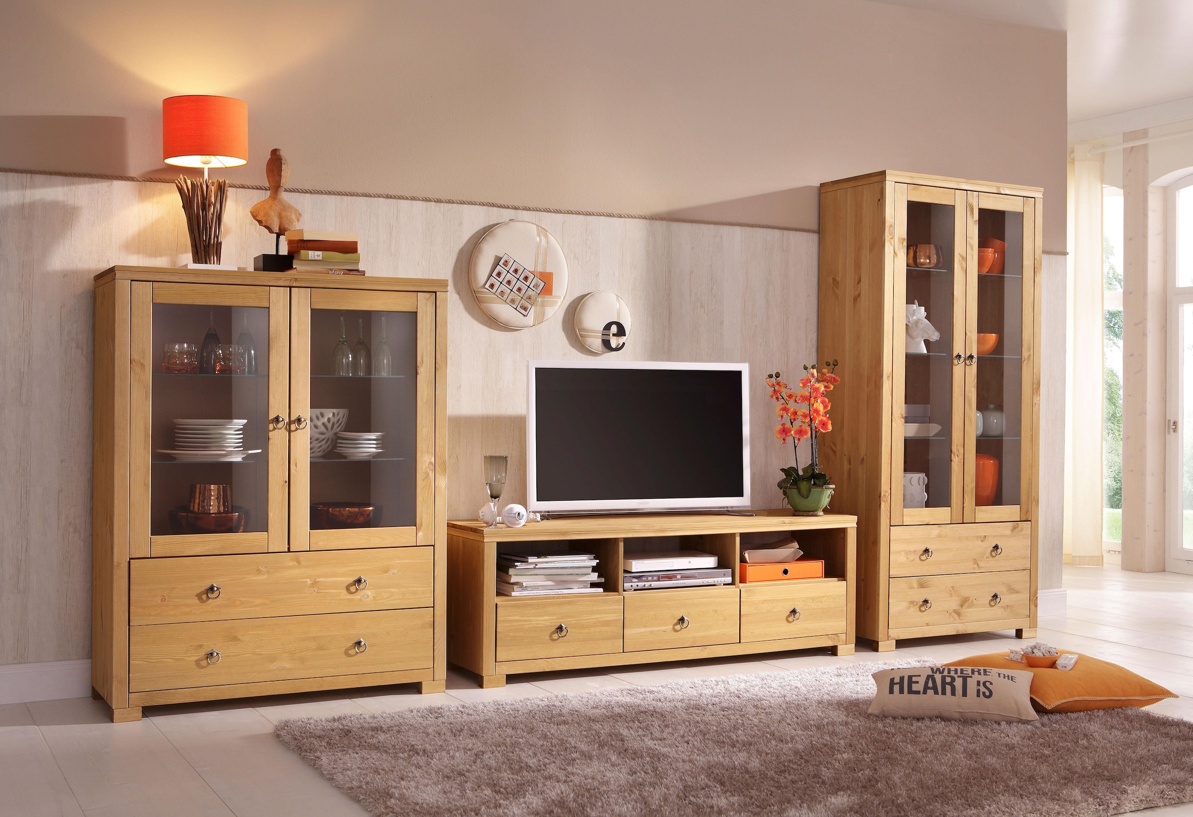 Wohnwand »Gotland«, (Set, 3 St.), bestehend aus 1 Highboard, 1 TV-Lowboard und 1 Vitrine