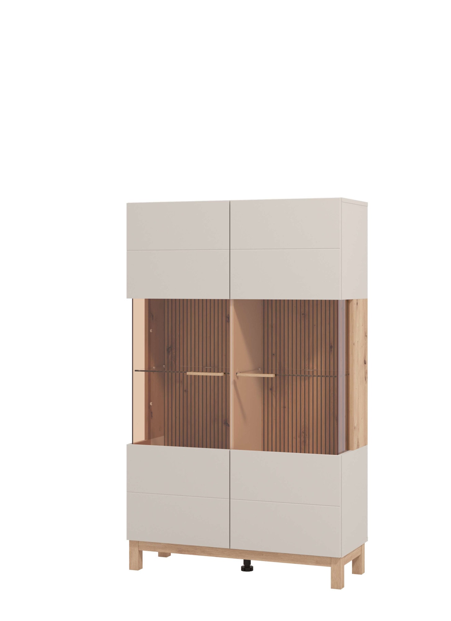 Home affaire Highboard »Essex, Hochkommode, Vitrine, Glasvitrine, Kombi-Highboard« Modernes Highboard in Kaschmir mit Glasfront & Lamellen-Optik