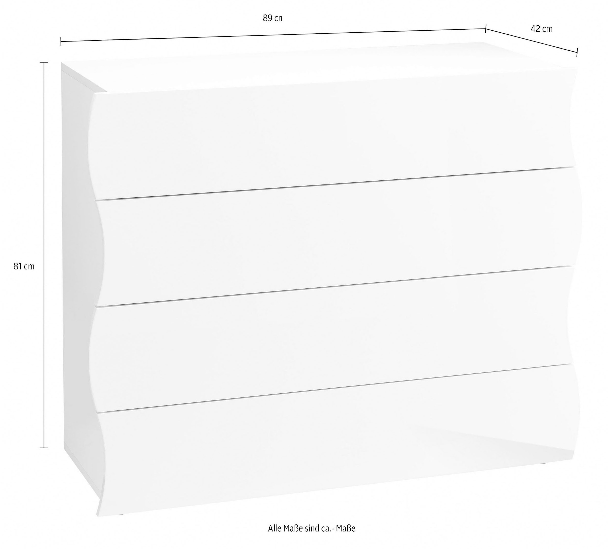 Home affaire Commode Onda, 89 cm de large, cachemire mat, avec 4 tiroirs, fabriqué en Italie