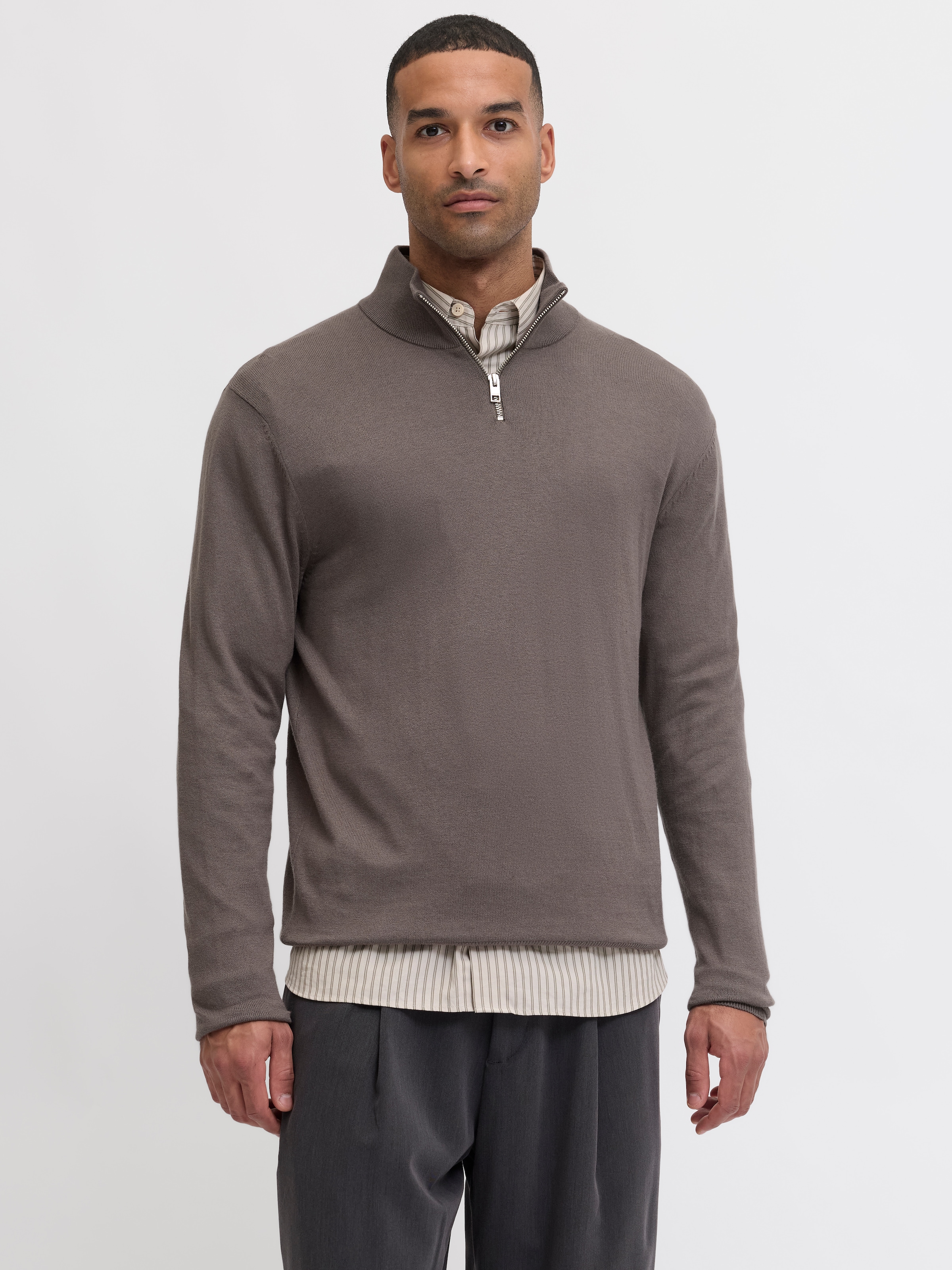 Image of Jack & Jones Troyer "JJEEMIL KNIT HALF ZIP NOOS" Baumwollmischung, regular fit