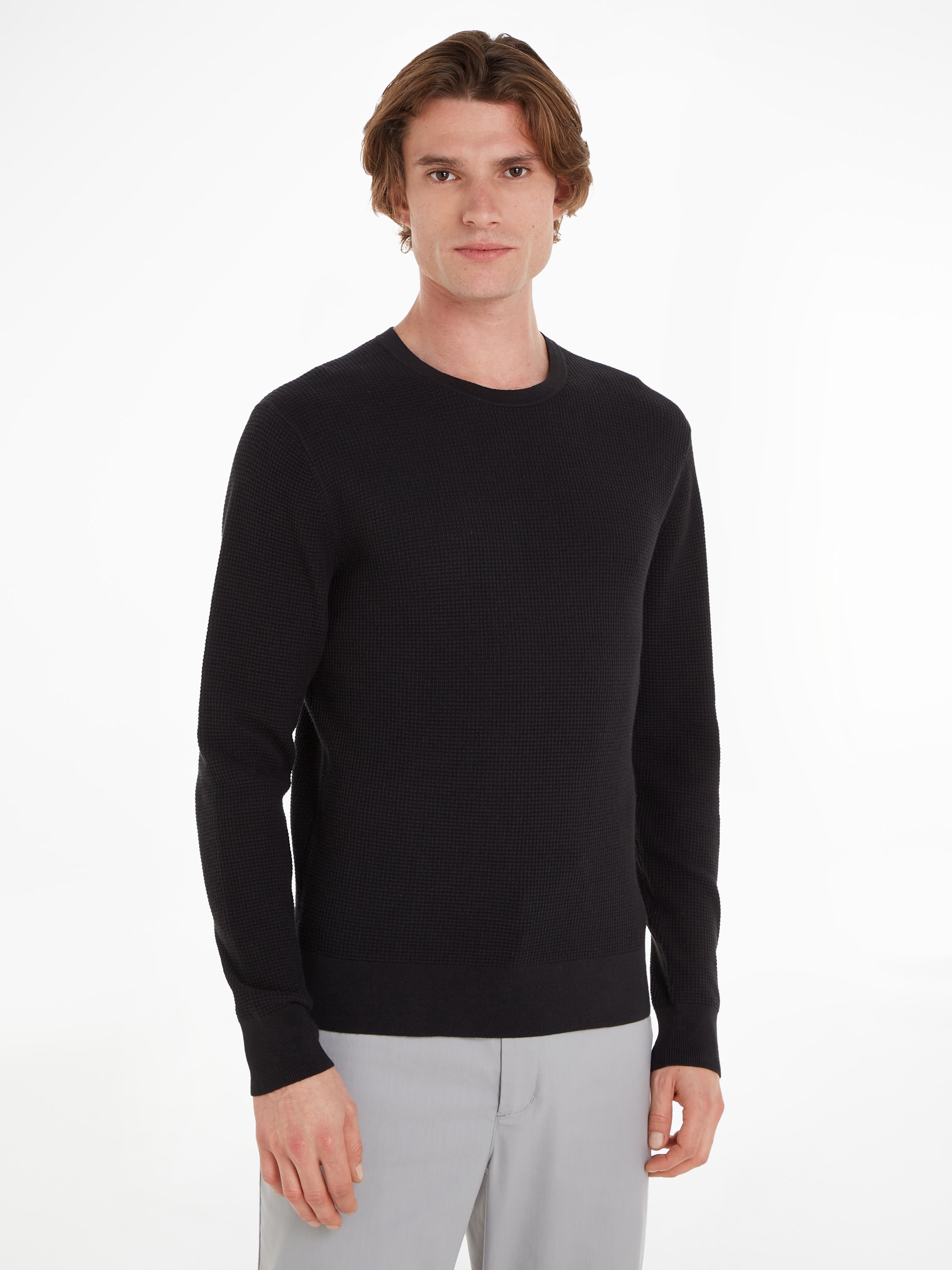 Calvin Klein Rundhalspullover »WAFFLE STRUCTURE SWEATER«, mit Markenlabel