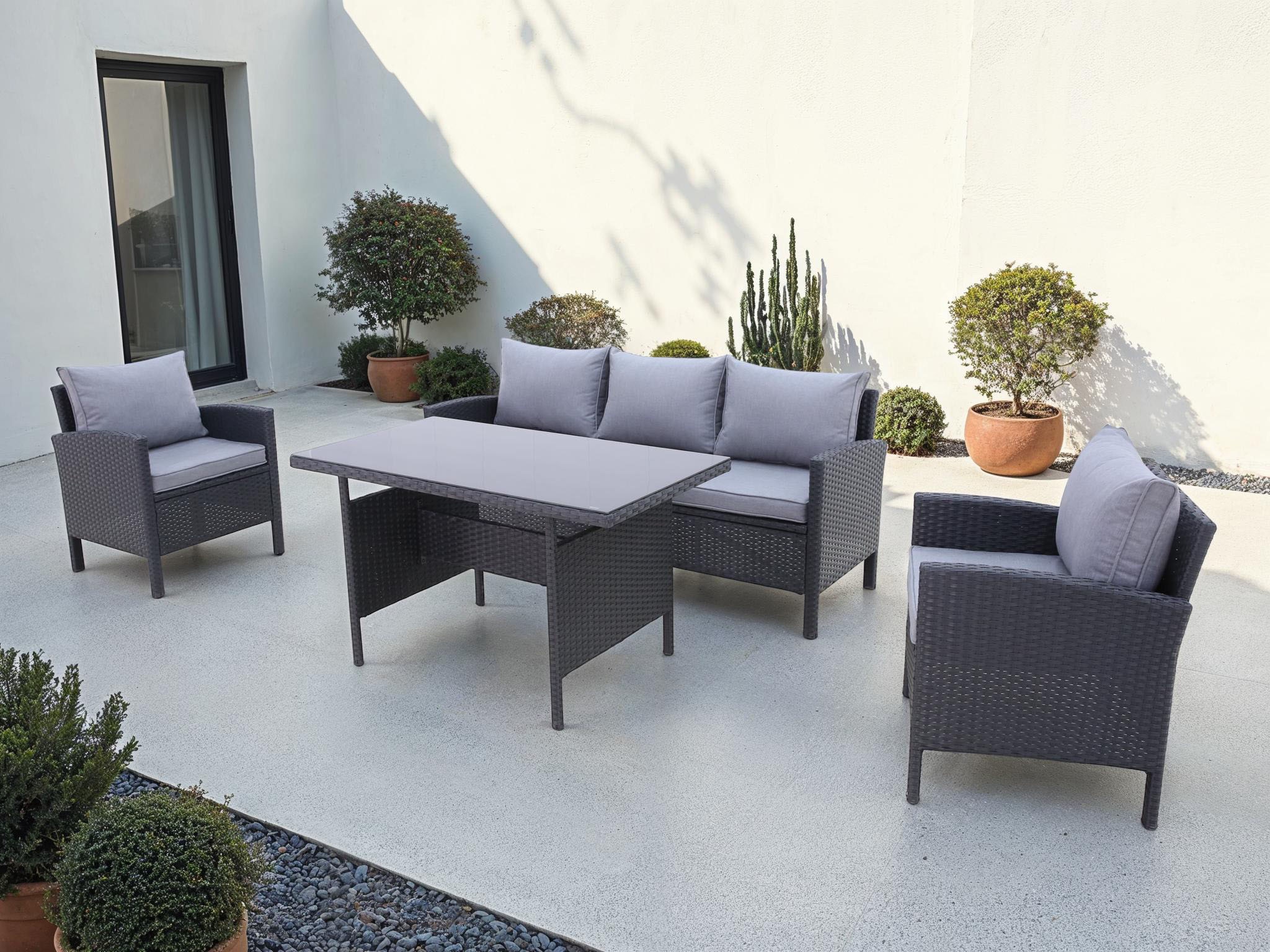 KONIFERA Gartenlounge-Set »»Brooklyn«« Set, 1x 3er Sofabank, 2 Sessel, Tisch 66x120x74 cm, inkl. Auflagen, 12 Stk. tlg. Stahl/Polyrattan