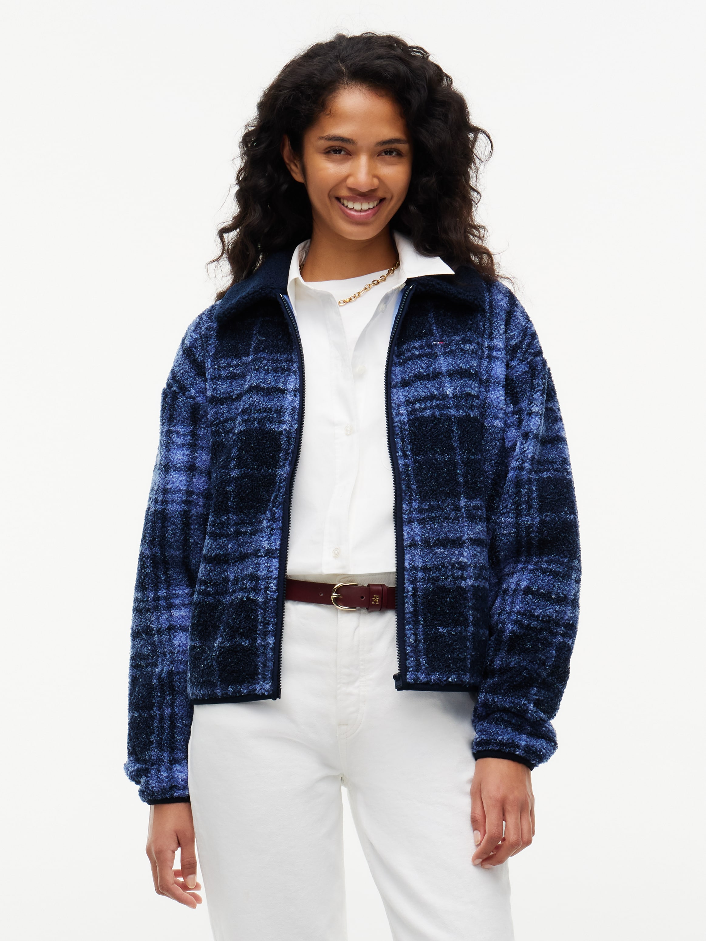 Image of Tommy Jeans Sweatjacke "TJW S FLAG ZIP THRU TEDDY EXT" Kunstfaser