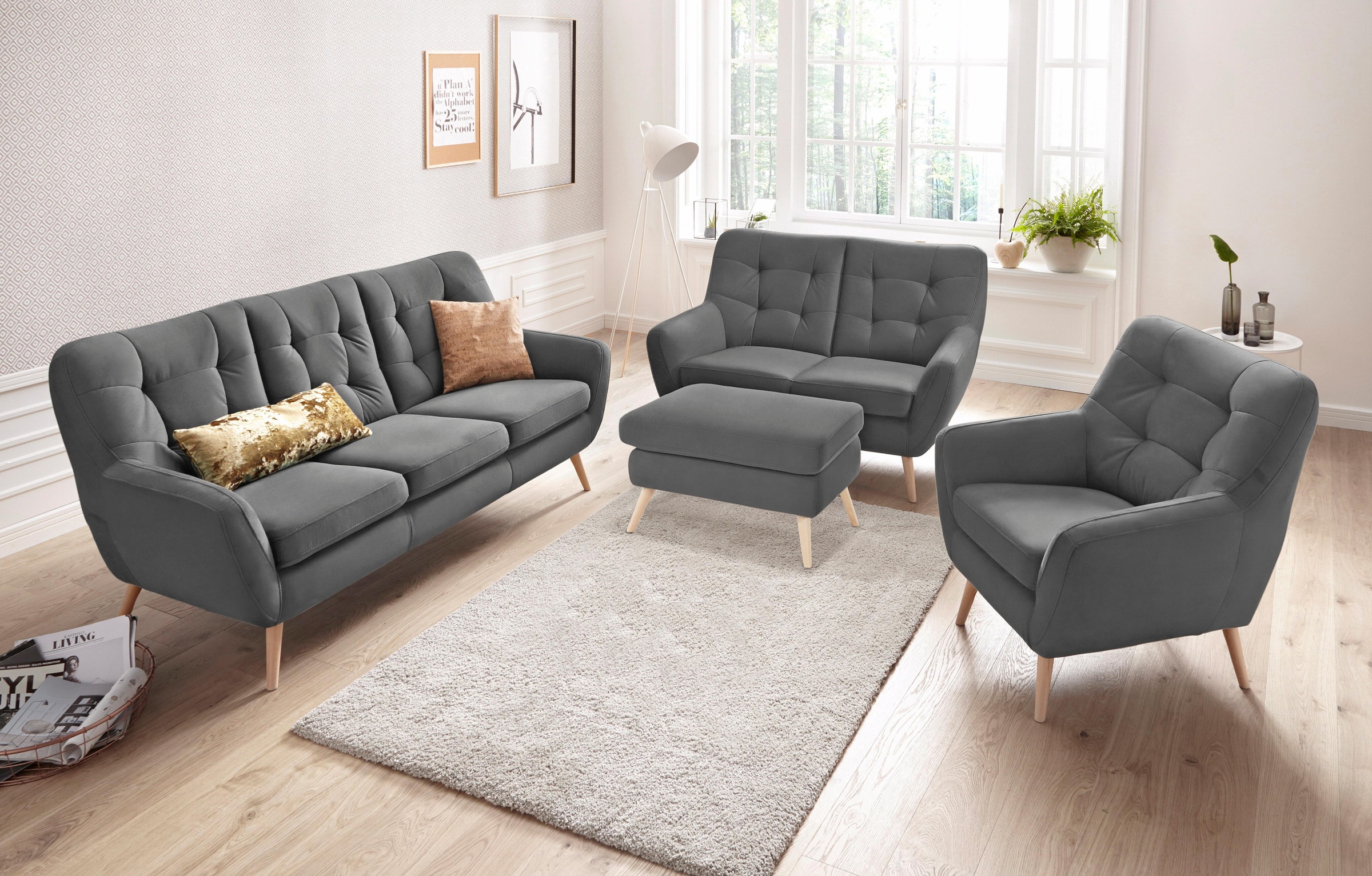 exxpo - sofa fashion Tabouret »Scandi bequem und elegant mit hohem Holzfuss« bequem und elegant mit hohem Holzfuss