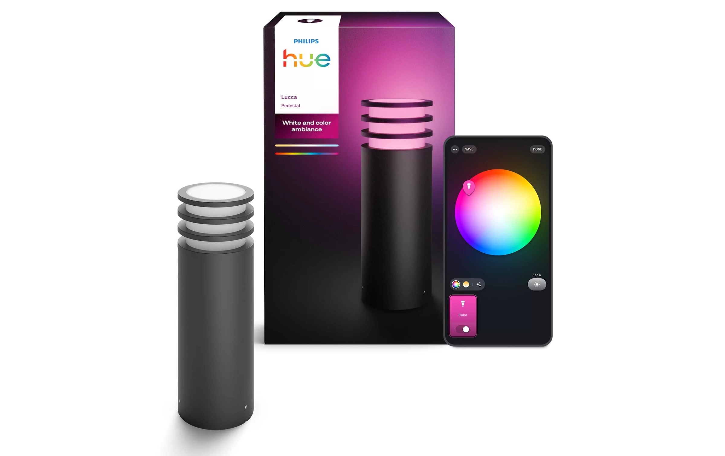 Philips Hue Lampe de jardin »Gartenlicht Lucca 1100 lm Anthrazit« Module LED RVB | blanc chaud - blanc froid
