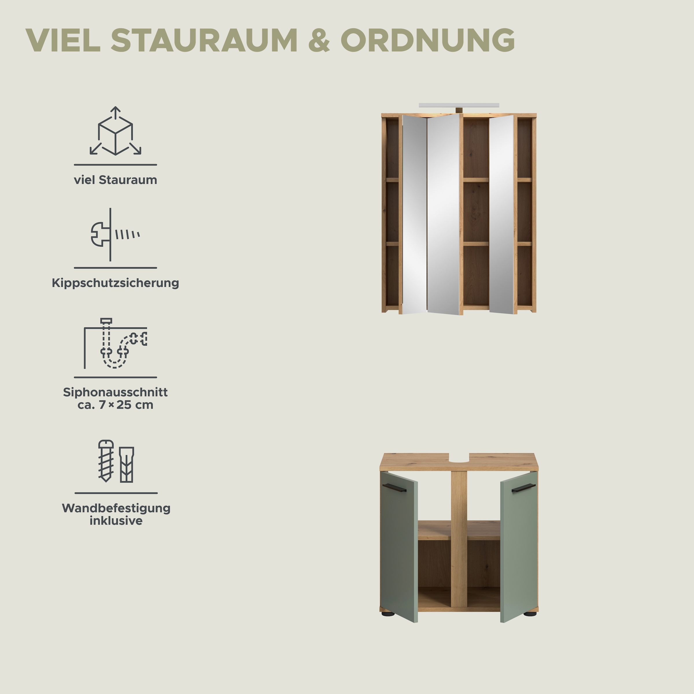 welltime Badmöbel-Set »LUCCA, 2 teilig, inklusive LED Beleuchtung, bestehend aus:« Set, 2 Stk. tlg.