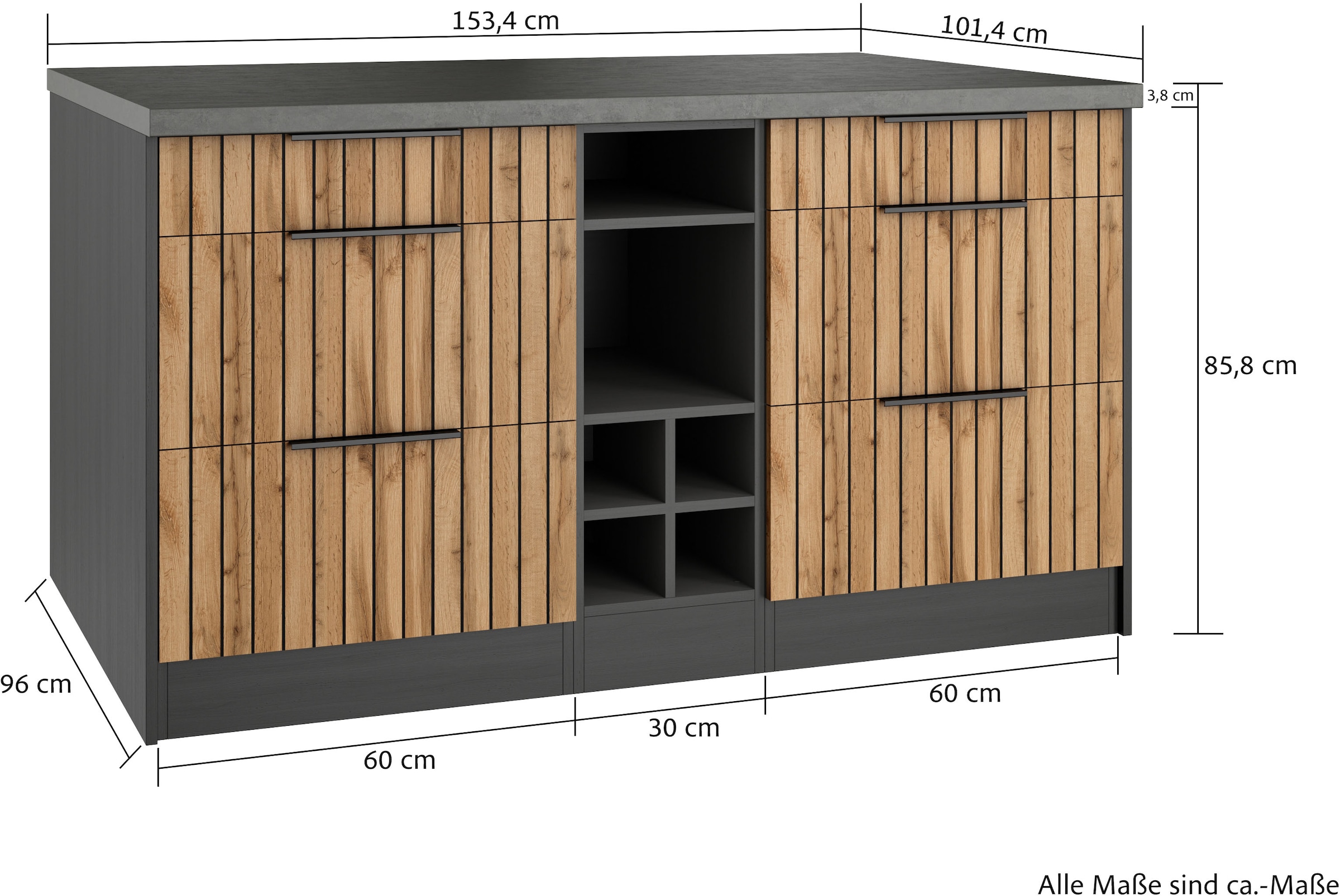 KOCHSTATION Kücheninsel »KS-Lagos« Kücheninsel 153/100 cm, mit höhenverstellbaren Möbelfüssen