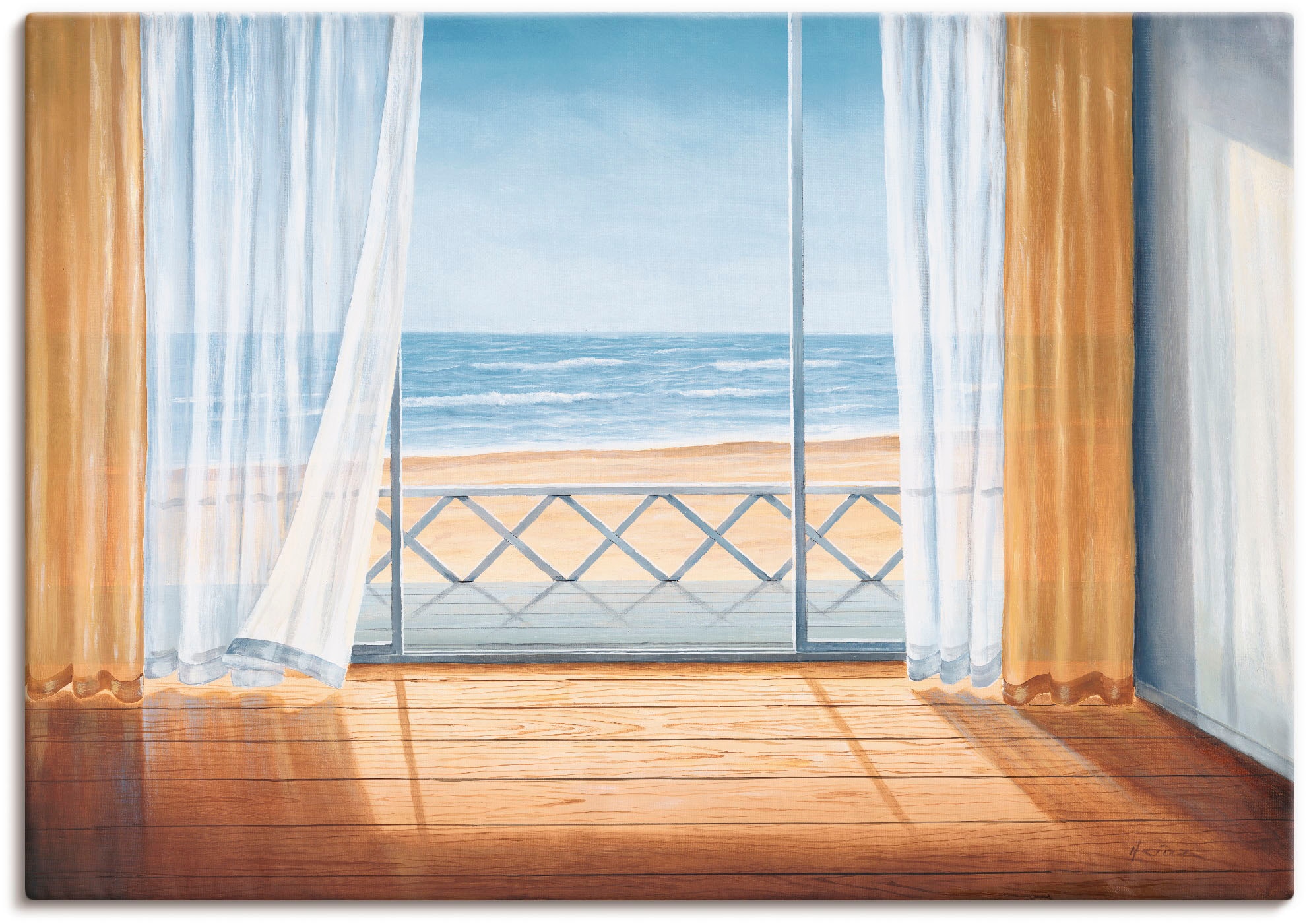 Image of Artland Wandbild "Terrasse mit Meerblick" Fensterblick 1 Stk. tlg. als Alubild, Outdoorbild, Leinwandbild in verschied. Grössen