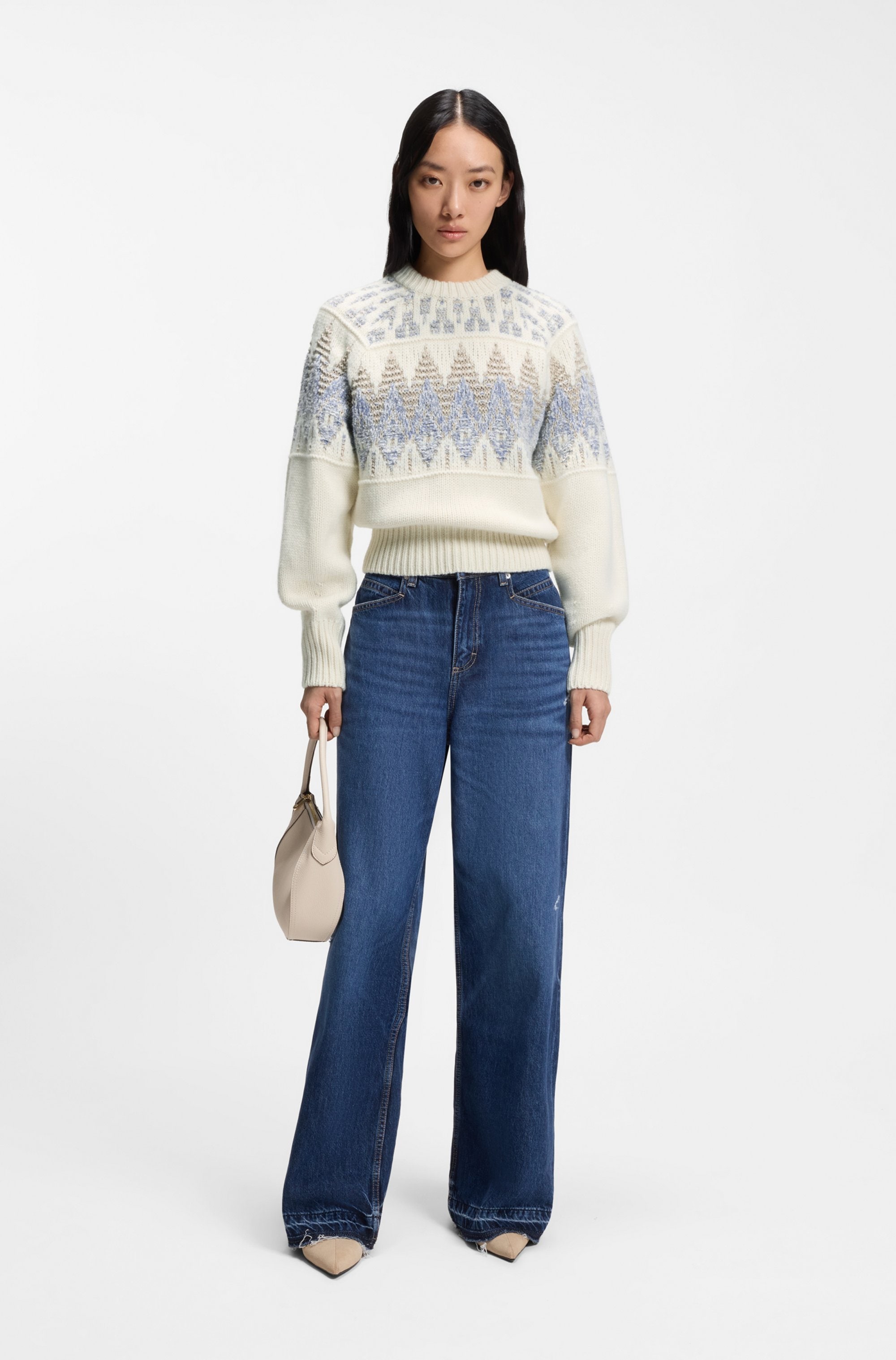 BOSS ORANGE Pull en tricot »Farombo Premium Damenmode« mit Jacqaurdmuster, Rundhalsform