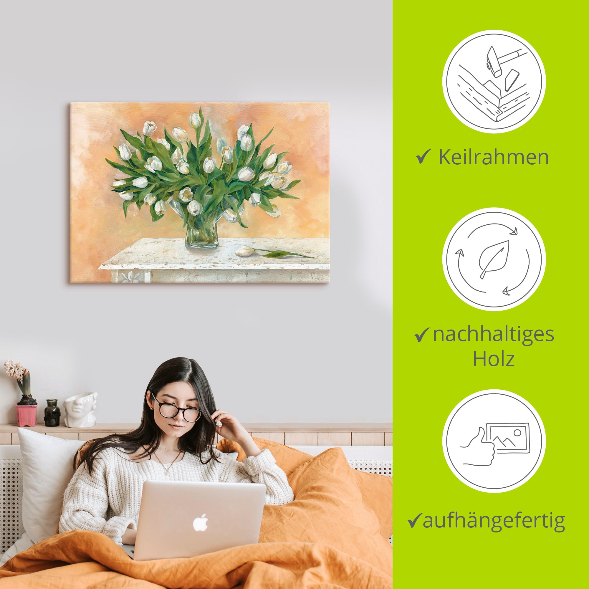 Artland Tableau sur toile »Weisse Tulpen II« 1 cuis tlg. auf Holzrahmen gespannt