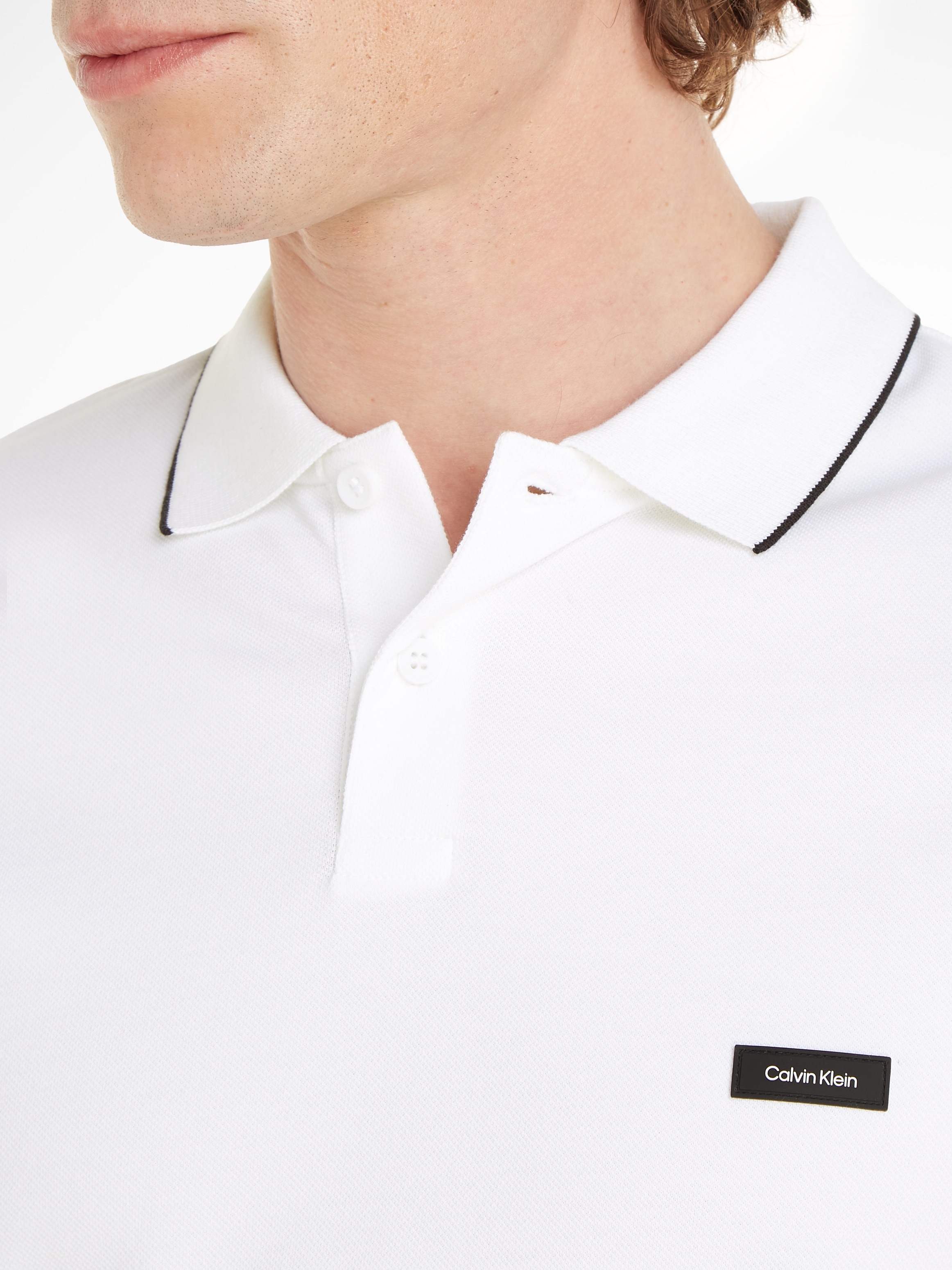 Calvin Klein Poloshirt »STRETCH PIQUE TIPPING LS POLO«, mit Markenlabel