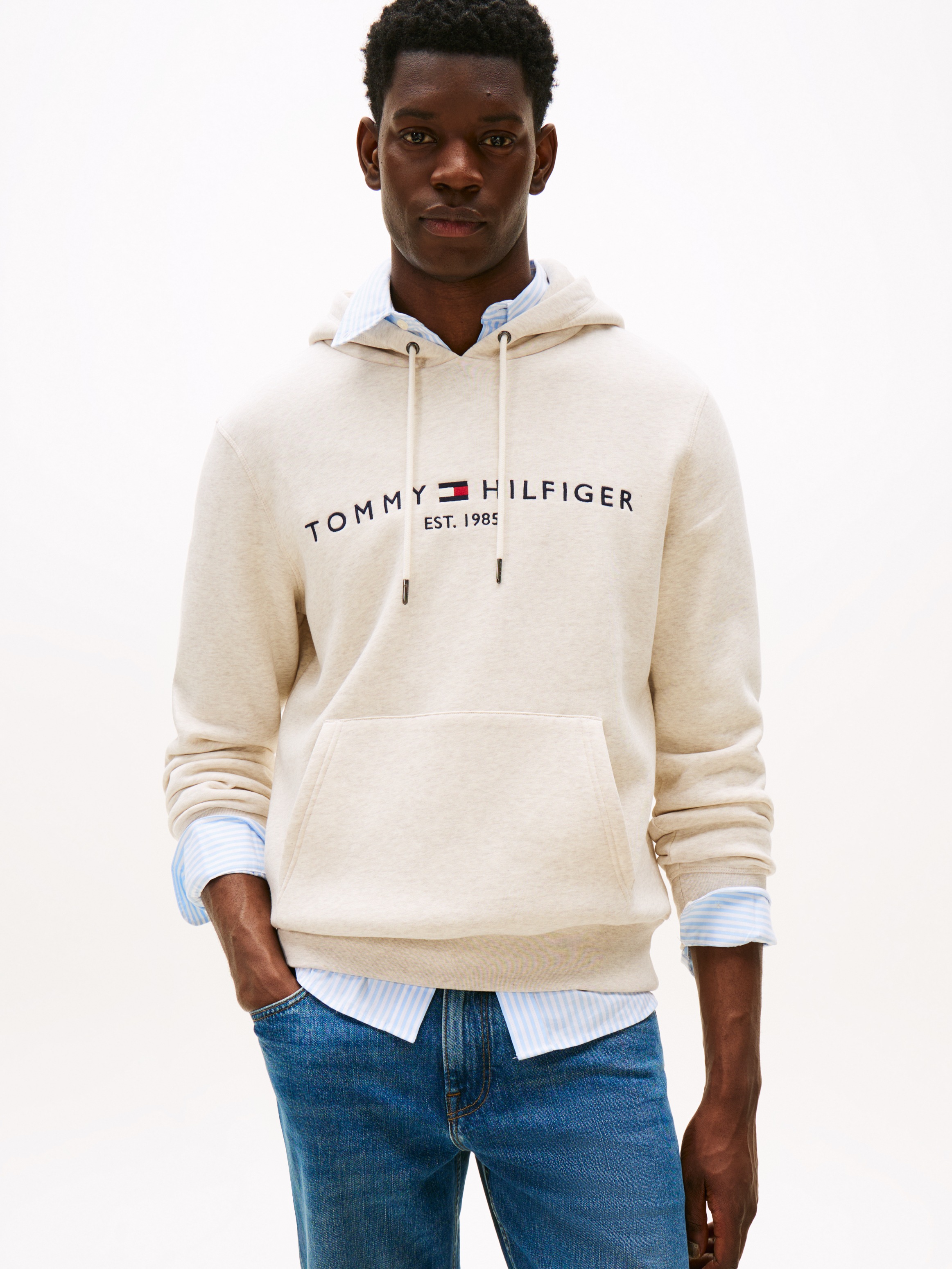 Image of Tommy Hilfiger Kapuzensweatshirt "TOMMY LOGO", unifarben, casual, regular fit, Baumwollmix, Kapuze