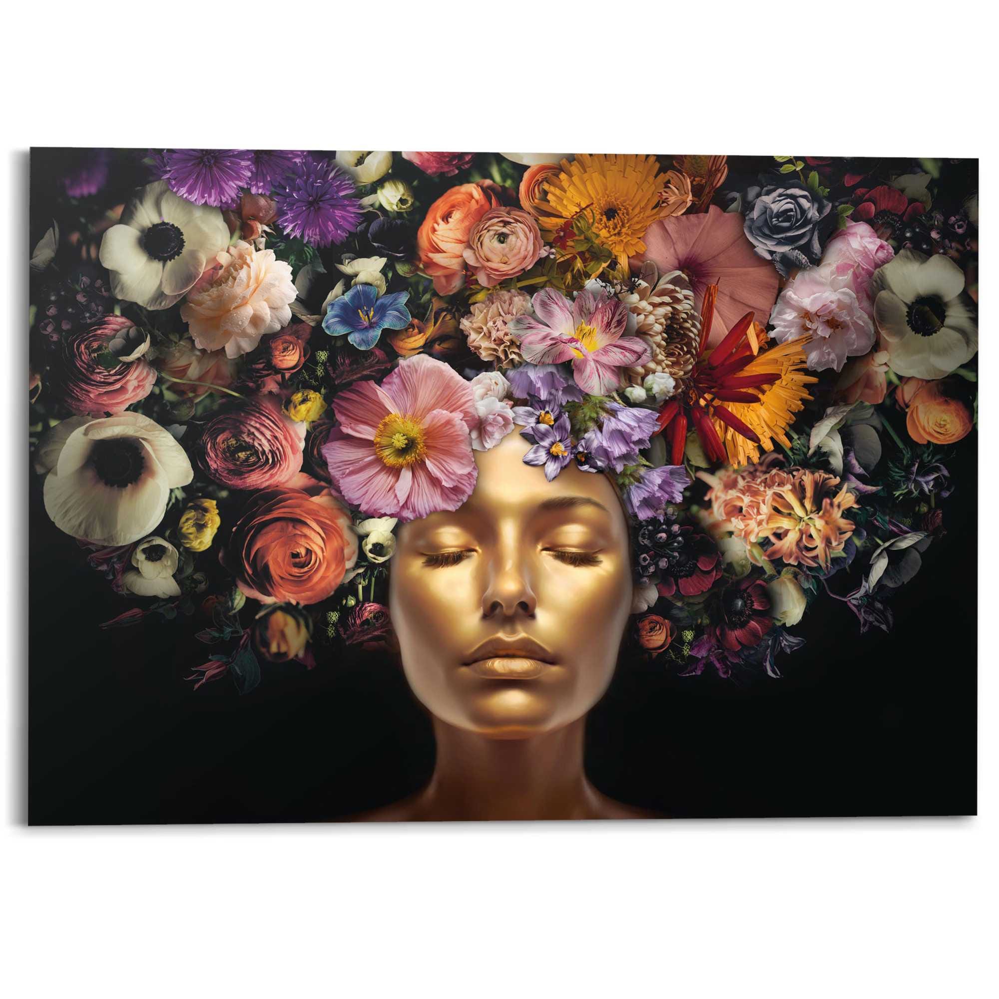 Image of Reinders Deco-Panel "Kopf mit Blumenkopfschmuck" Wohnzimmer - Mehrfarbig - MDF - Menschen - 140x100 cm
