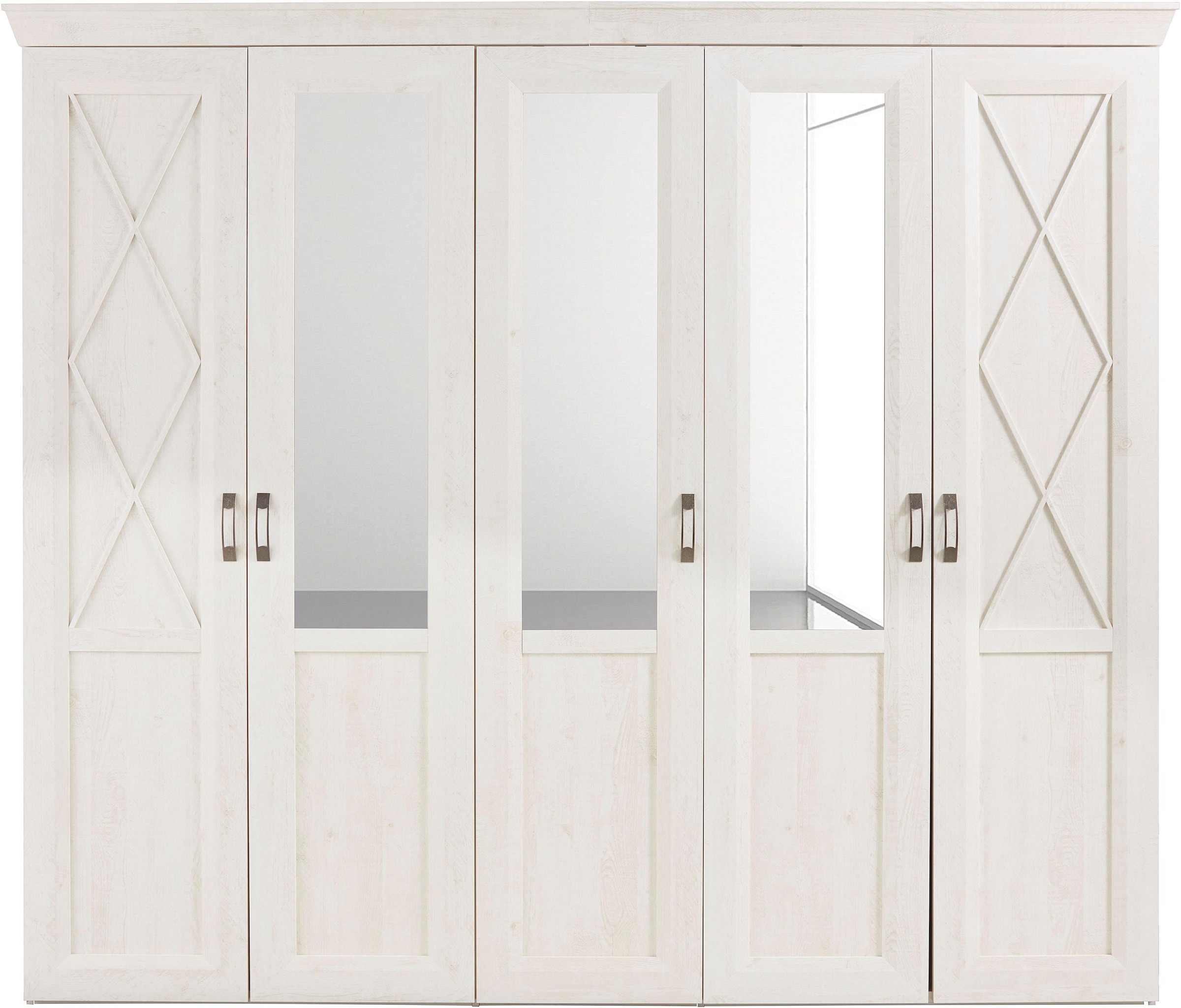 FORTE Kleiderschrank »Kashmir, klassischer Landhausstil, Made in Europe« Masse (B/T/H): 255/63/221 cm,  mit Spiegel und dekorativen Fräsungen und Elementen