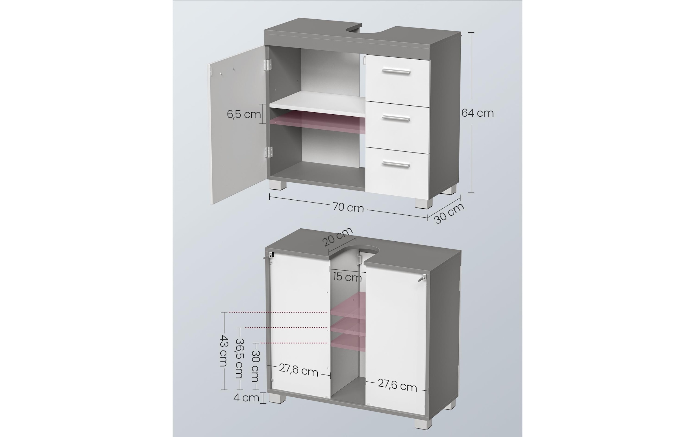 VASAGLE Waschbeckenunterschrank »64 x 70 cm«