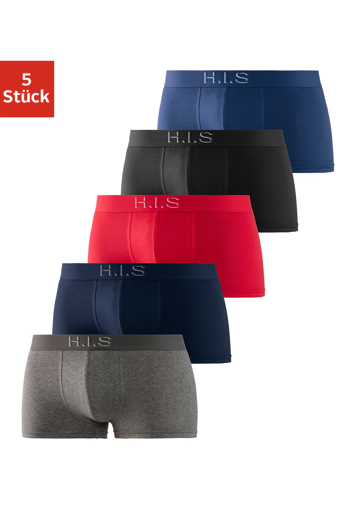 H.I.S Hipster, (Packung, 5 St.), Boxershorts am Webbund mit Logoschriftzug mit 3D Effekt