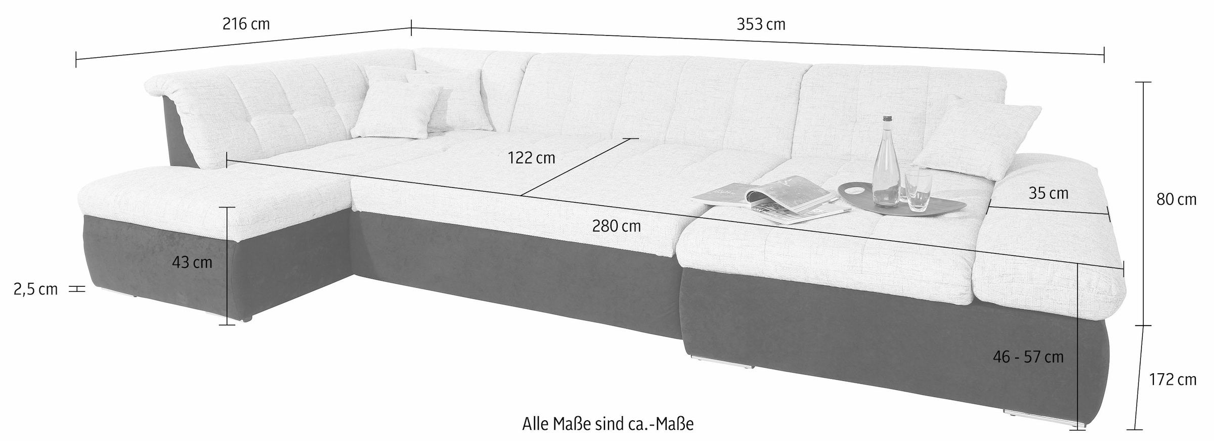 versandkostenfrei XXL-Format, im collection wahlweise »Moric«, mit ♕ und Armlehnenverstellung Bettfunktion auf Wohnlandschaft DOMO