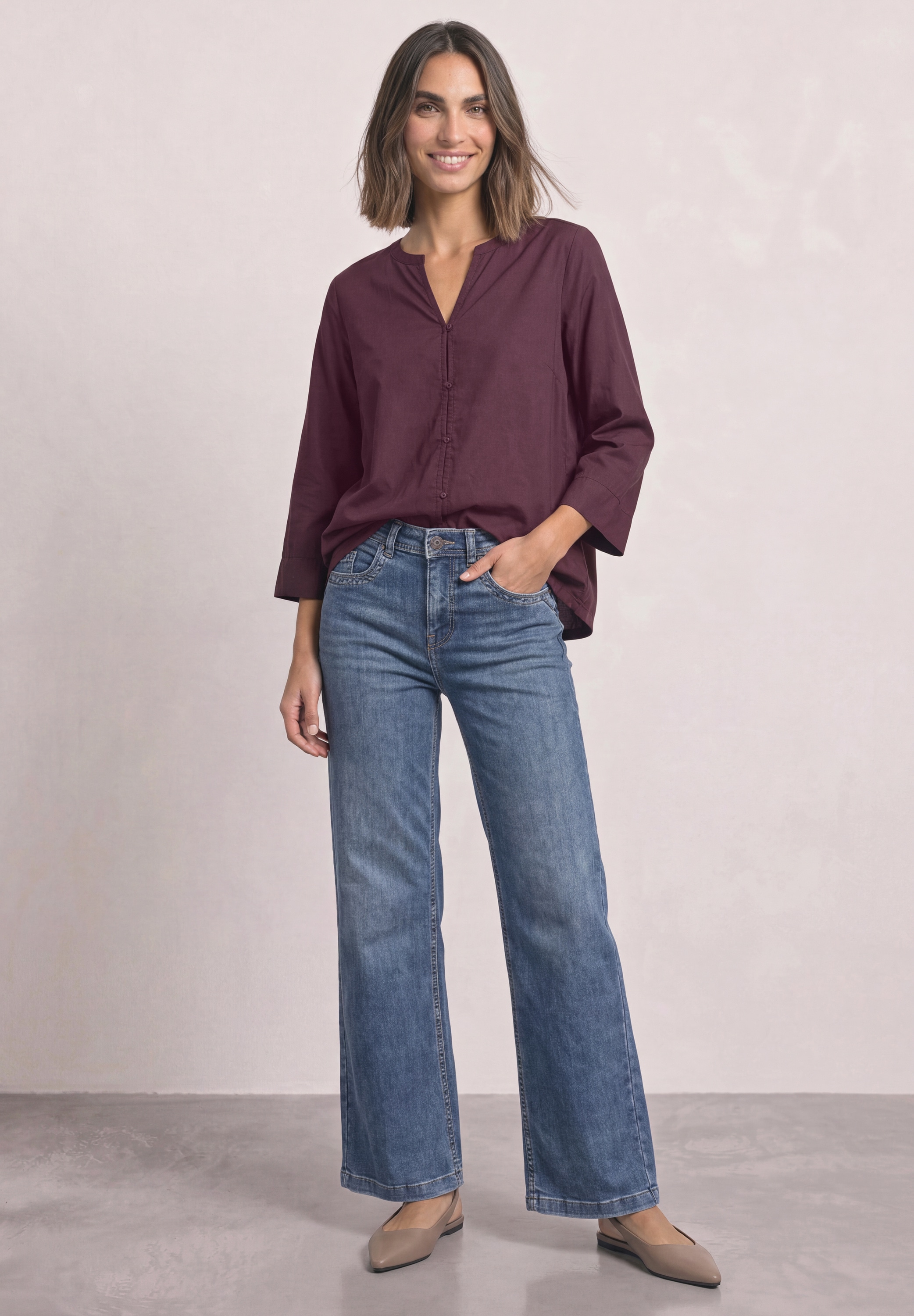 STREET ONE Blouse à enfiler Blouse d'été à manches 3/4 avec encolure fendue
