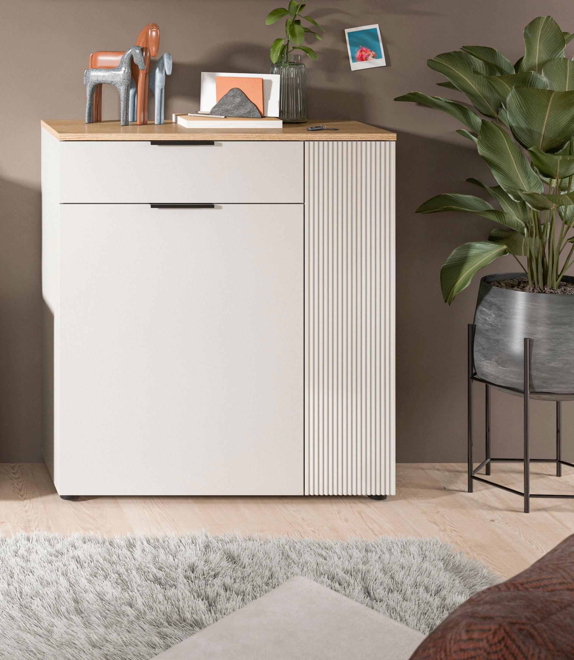 Home affaire Garderobenschrank "EDIL, Höhe 88cm, 2 Türen, 1 Schubkasten, 3 Fächer" moderne Farbkombination, Platz für ca. 6 Paar Schuhe, Kommode, Schuhschrank, Schuhkommode, Sideboard, Anrichte