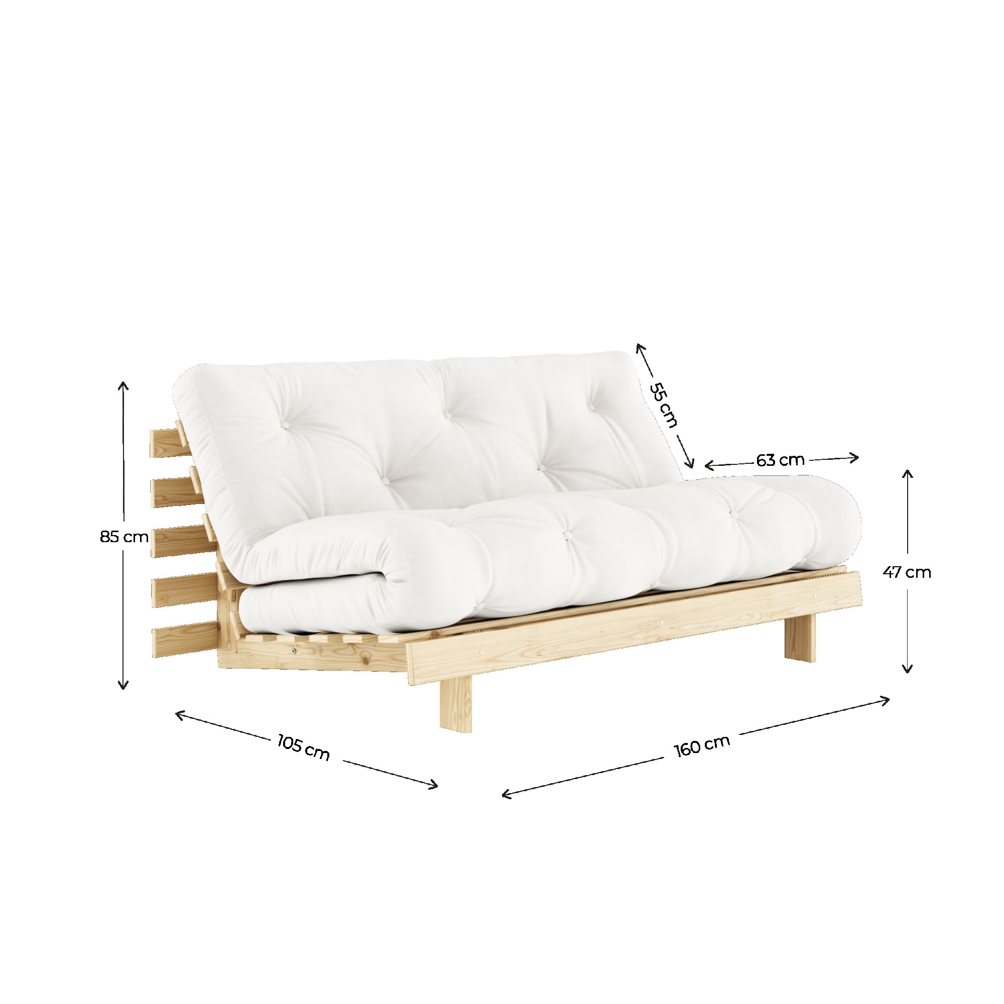 Karup Design Daybett »Roots Schlafsofa, Gästebett, Sofa inkl. Futonmatratze«, Liegefläche 90/140/160 x200 cm, FSC® zertifizierte Kiefer