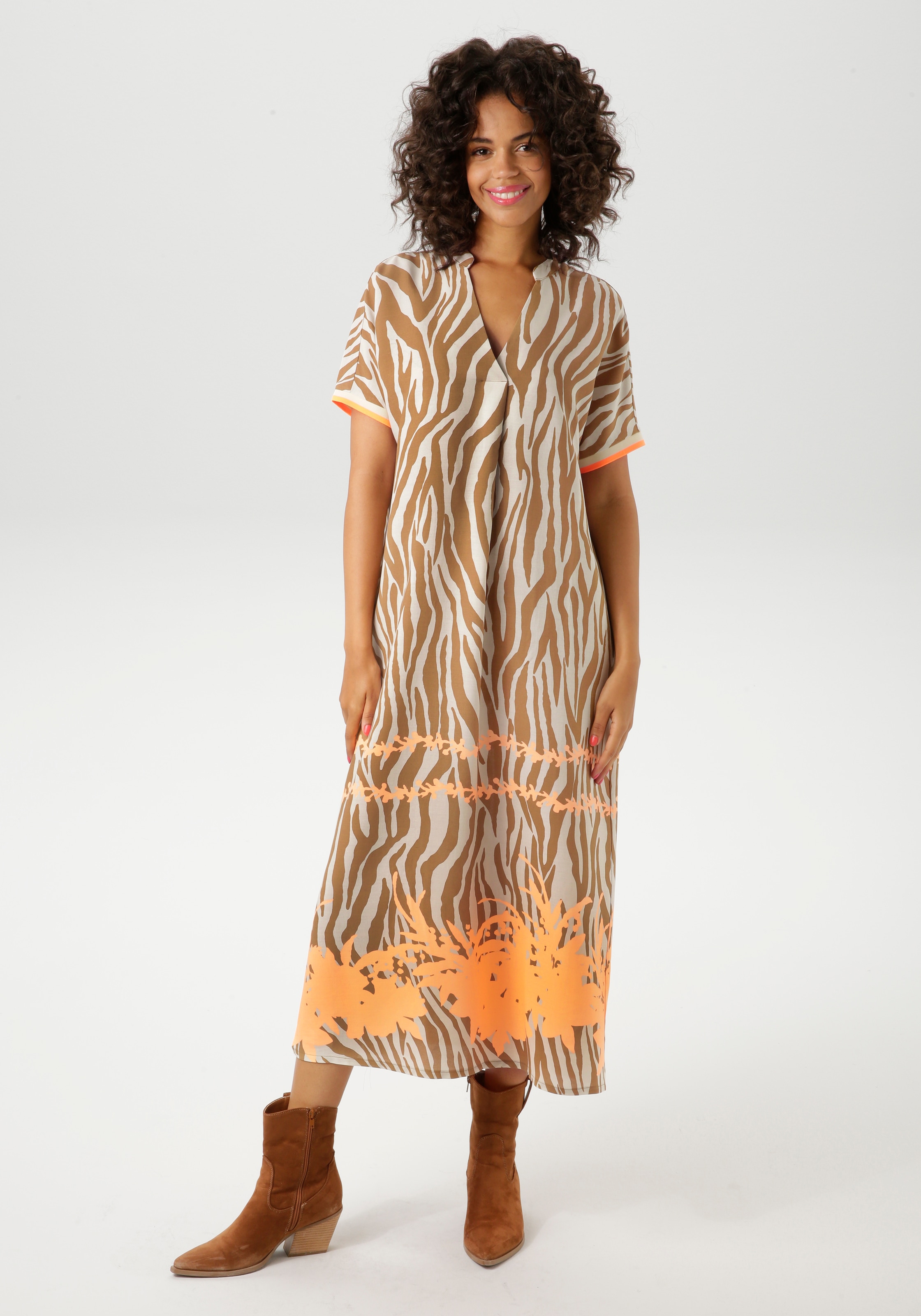 Aniston CASUAL Sommerkleid, mit Zebrastreifen und extravagantem Bordüren-Druck - NEUE KOLLEKTION