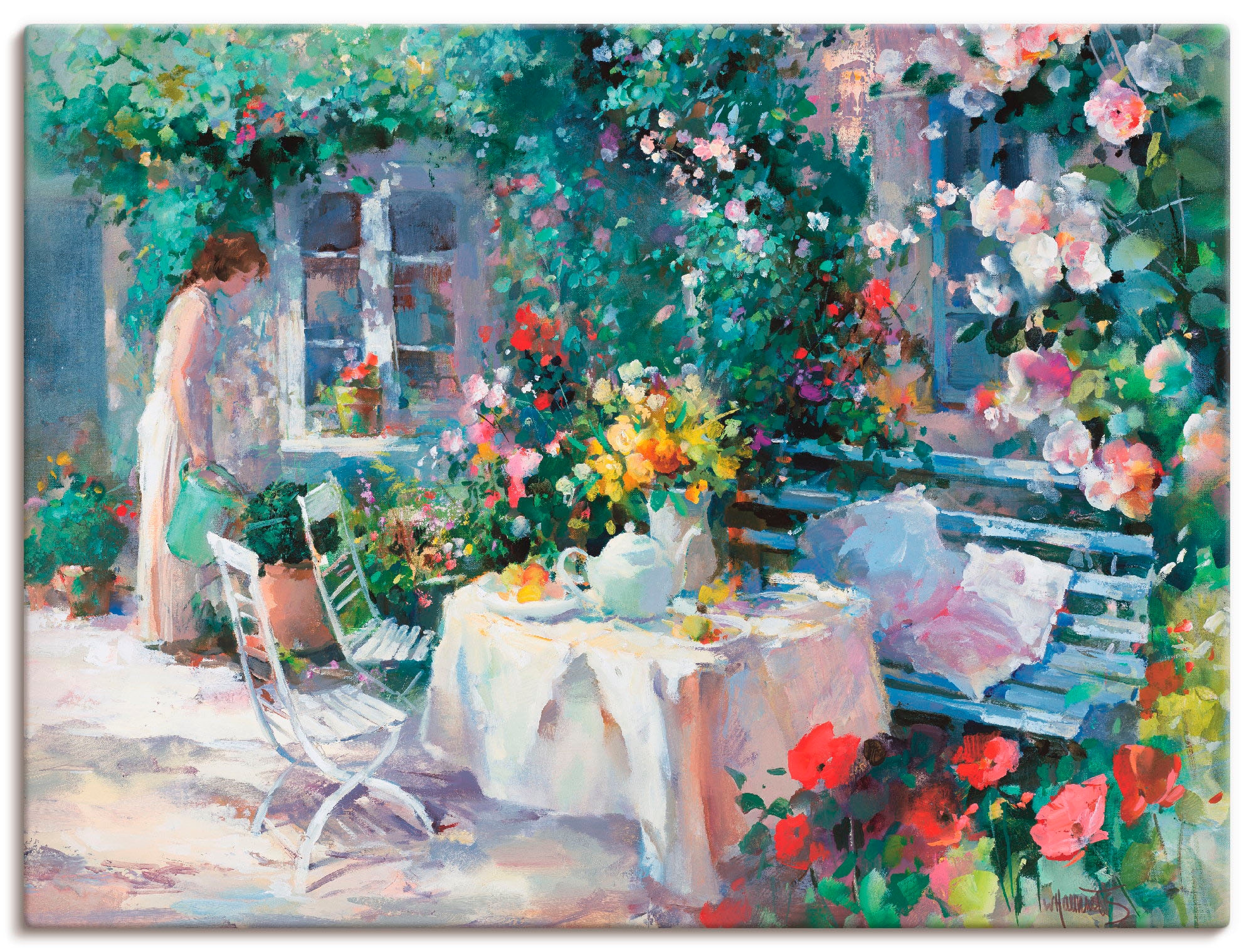 Image of Artland Leinwandbild "Teezeit im Garten" Garten 1 Stk. tlg. auf Holzrahmen gespannt