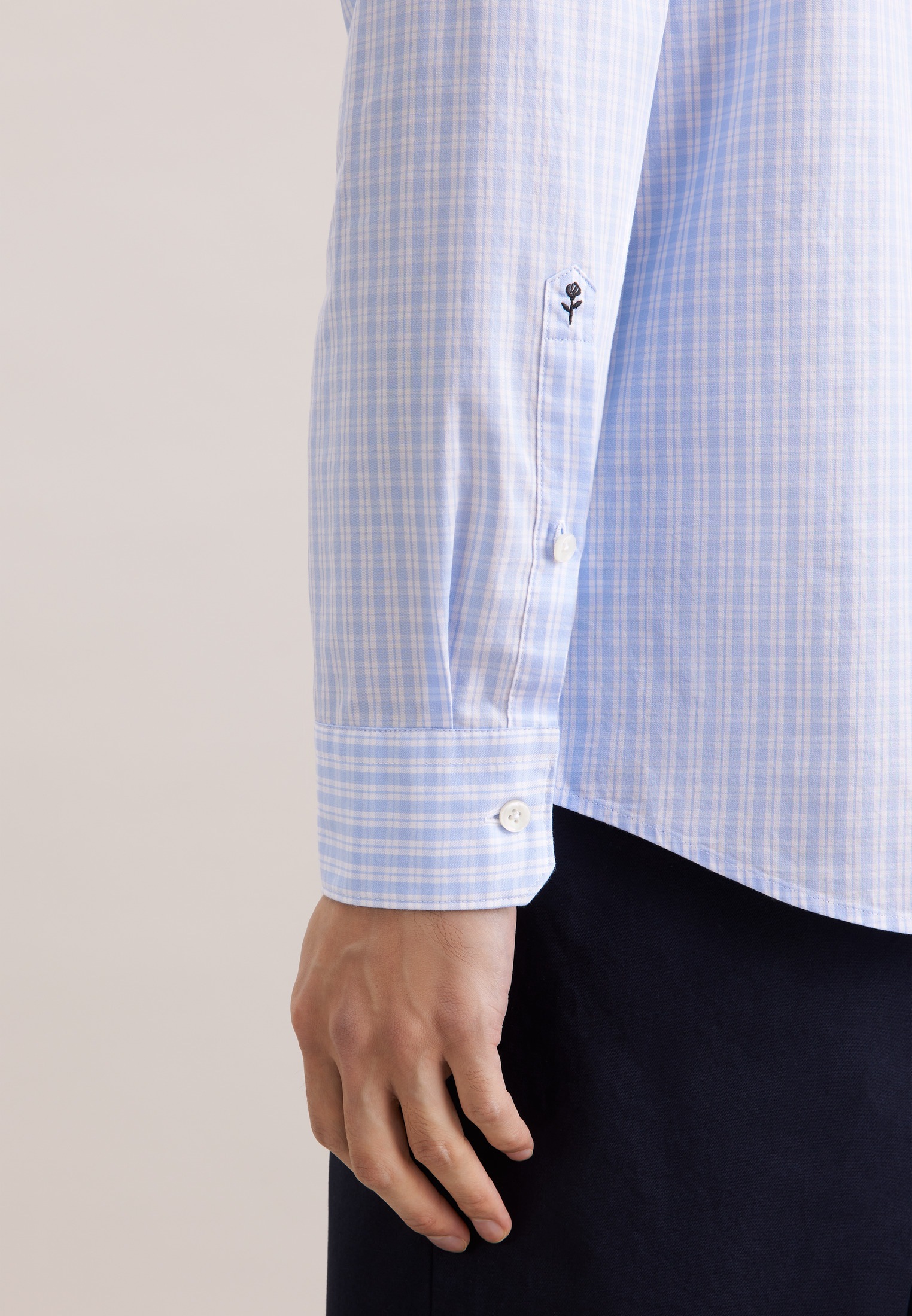 seidensticker Businesshemd Regular 1/1 Button-Down-Kragen Karo