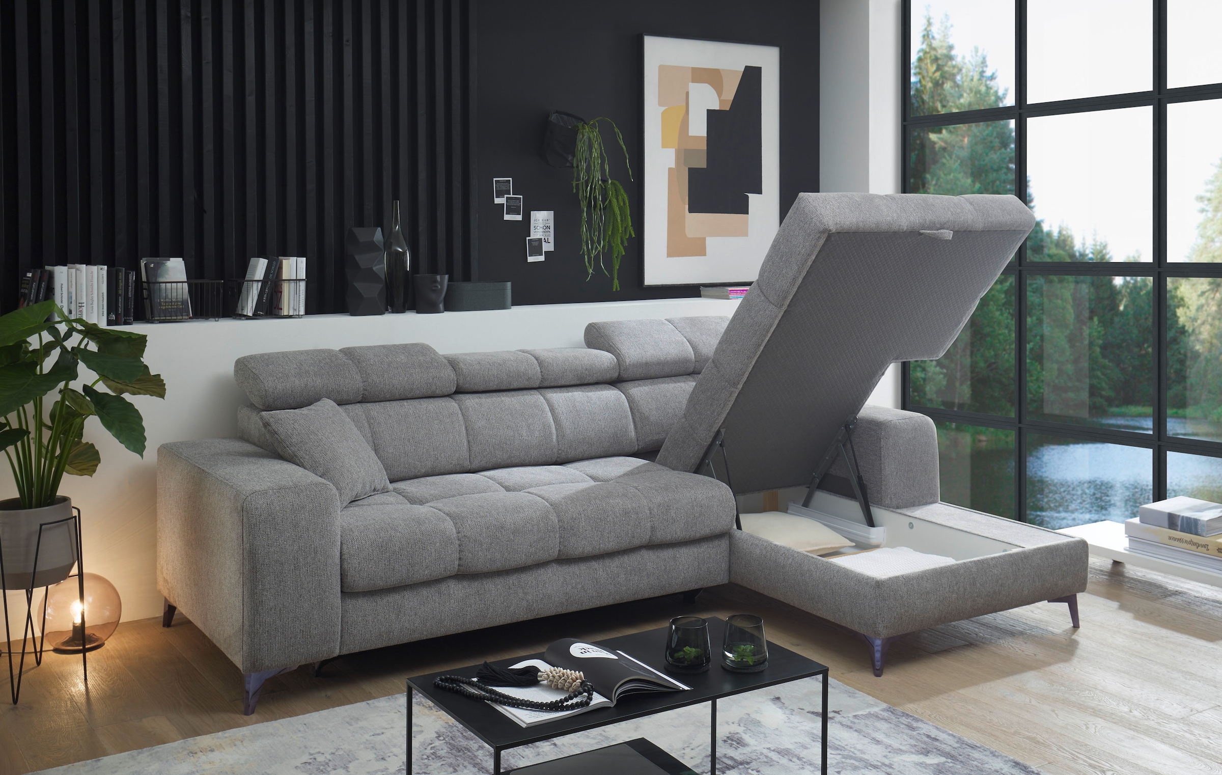 ED EXCITING DESIGN Ecksofa »Sydney L-Form«, (2 St.), frei im Raum stellbar, mit Bettkasten, inkl. Kopfteilverstellung