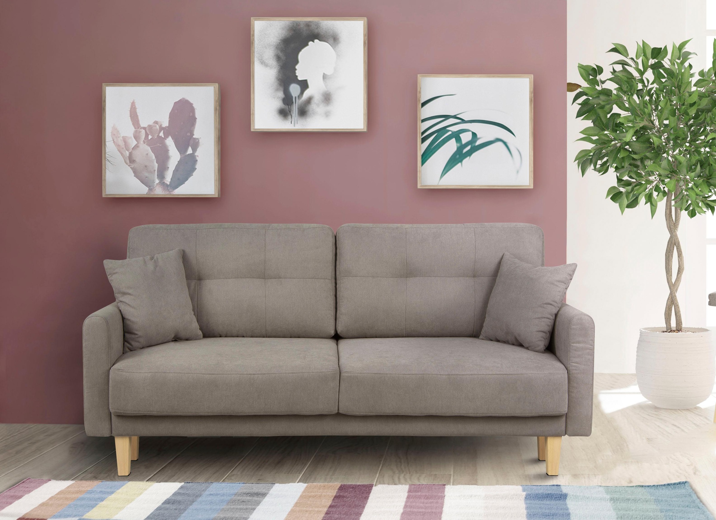 Home affaire 2-Sitzer »TRIPLO mit Wellenunterfederung, Masse B/T/H: 165/100/89 cm« Sofa mit Steppung im Rückenbereich, incl. Rückenkissen und Zierkissen