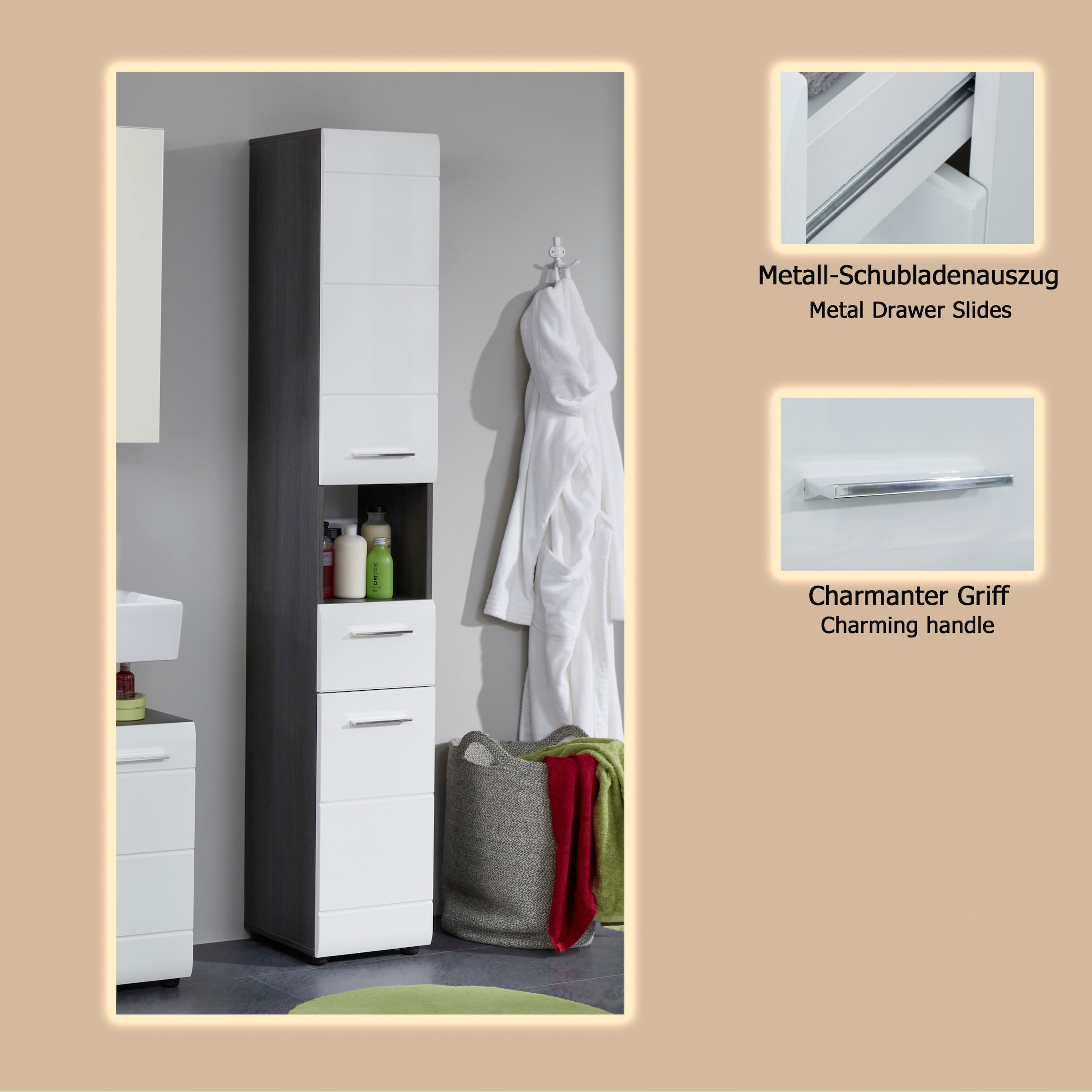 welltime Armoire haute »Sovana« Badezimmerschrank in Hochglanzoptik - (B/T/H) 30/31/182 cm