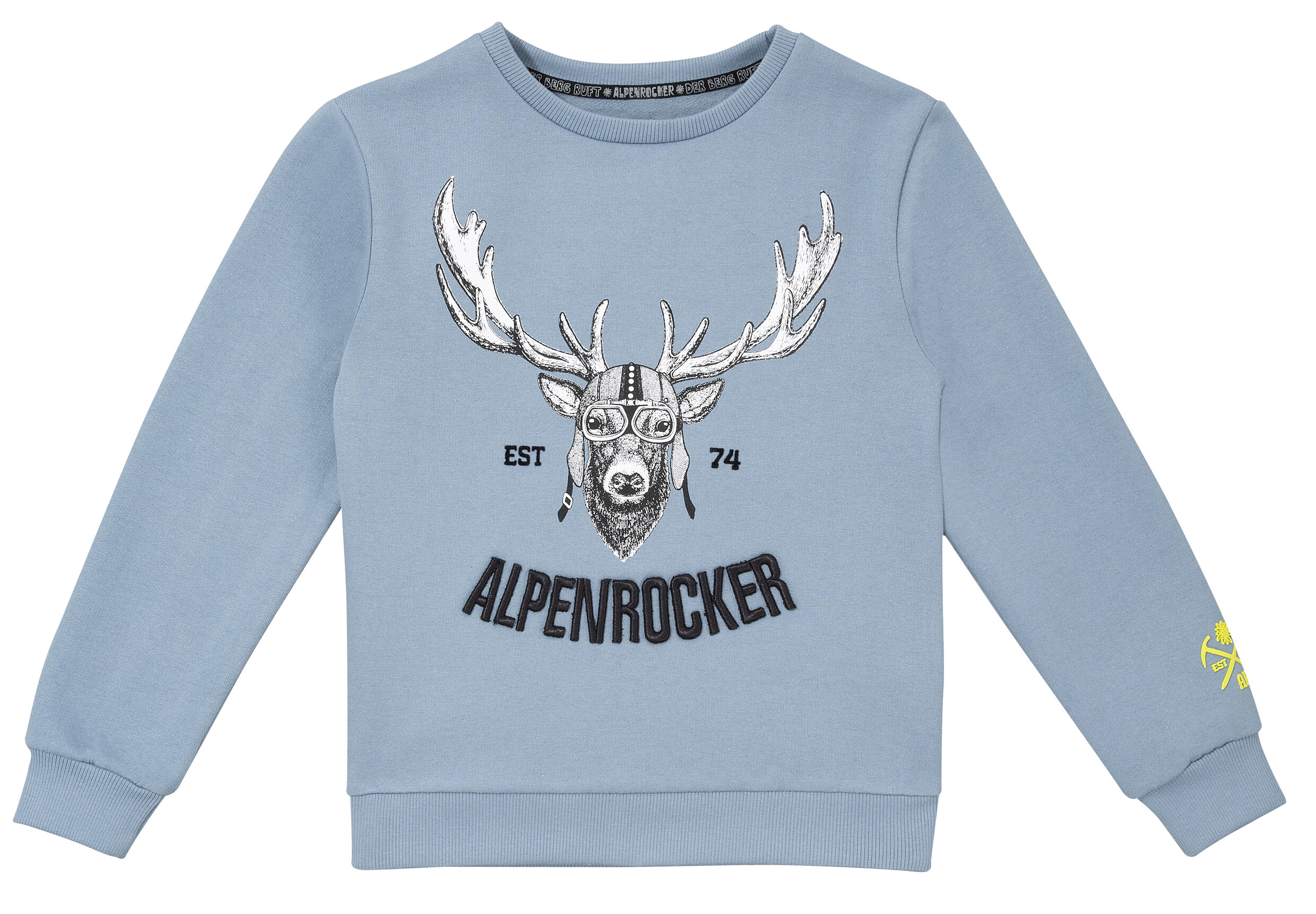 Rundhalspullover, Kinder, mit Hirschprint