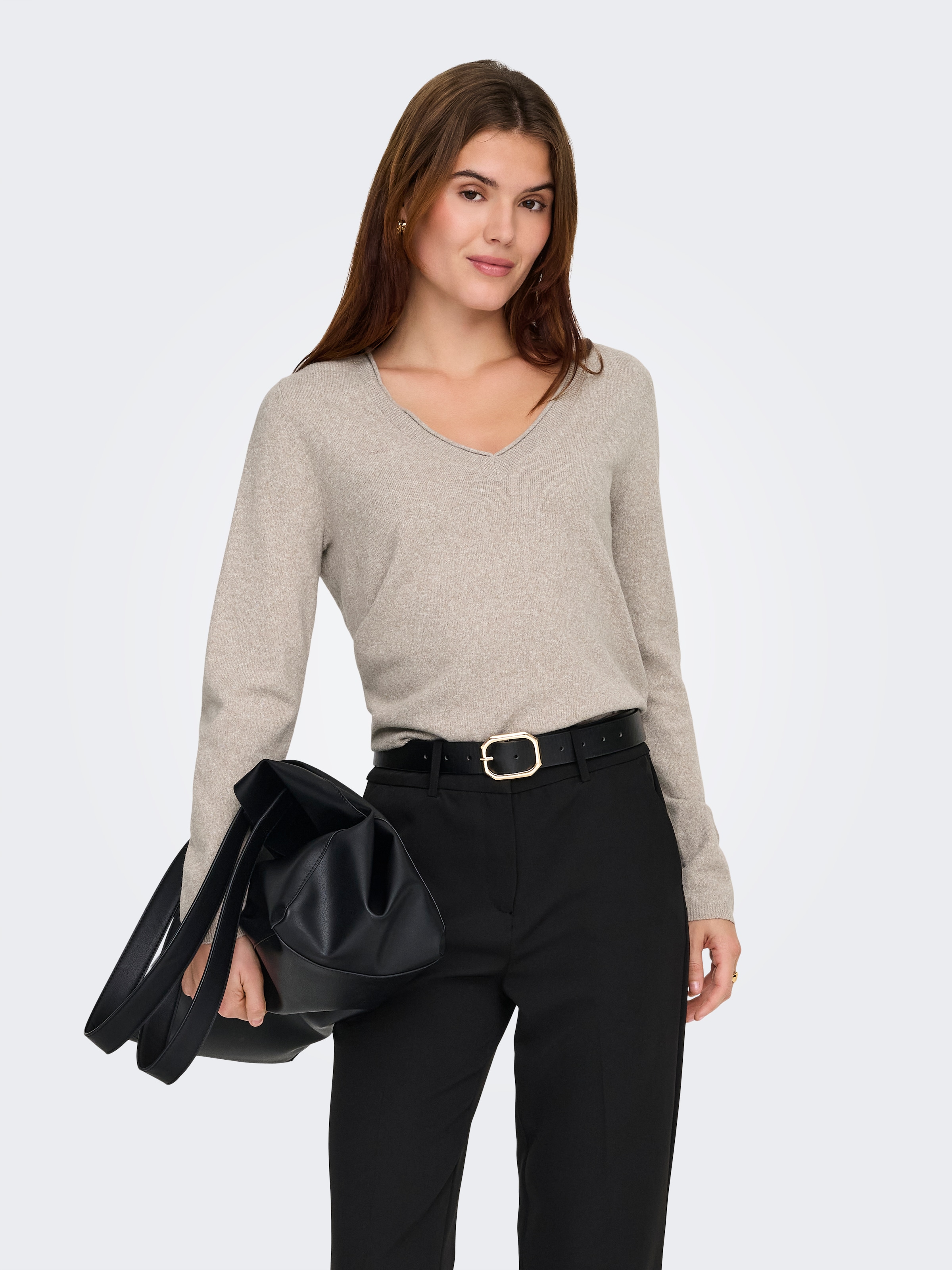 ONLY V-Ausschnitt-Pullover »ONLLOYAL LIFE LS V-NECK PULLO KNT NOOS« Materialmix