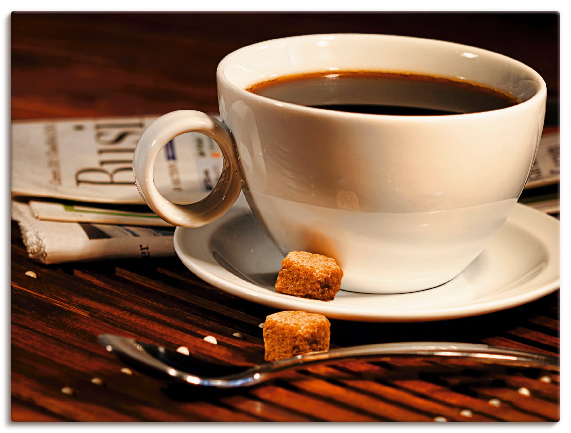 Image of Artland Leinwandbild "Kaffeetasse und Zeitung" Getränke 1 Stk. tlg. auf Holzrahmen gespannt