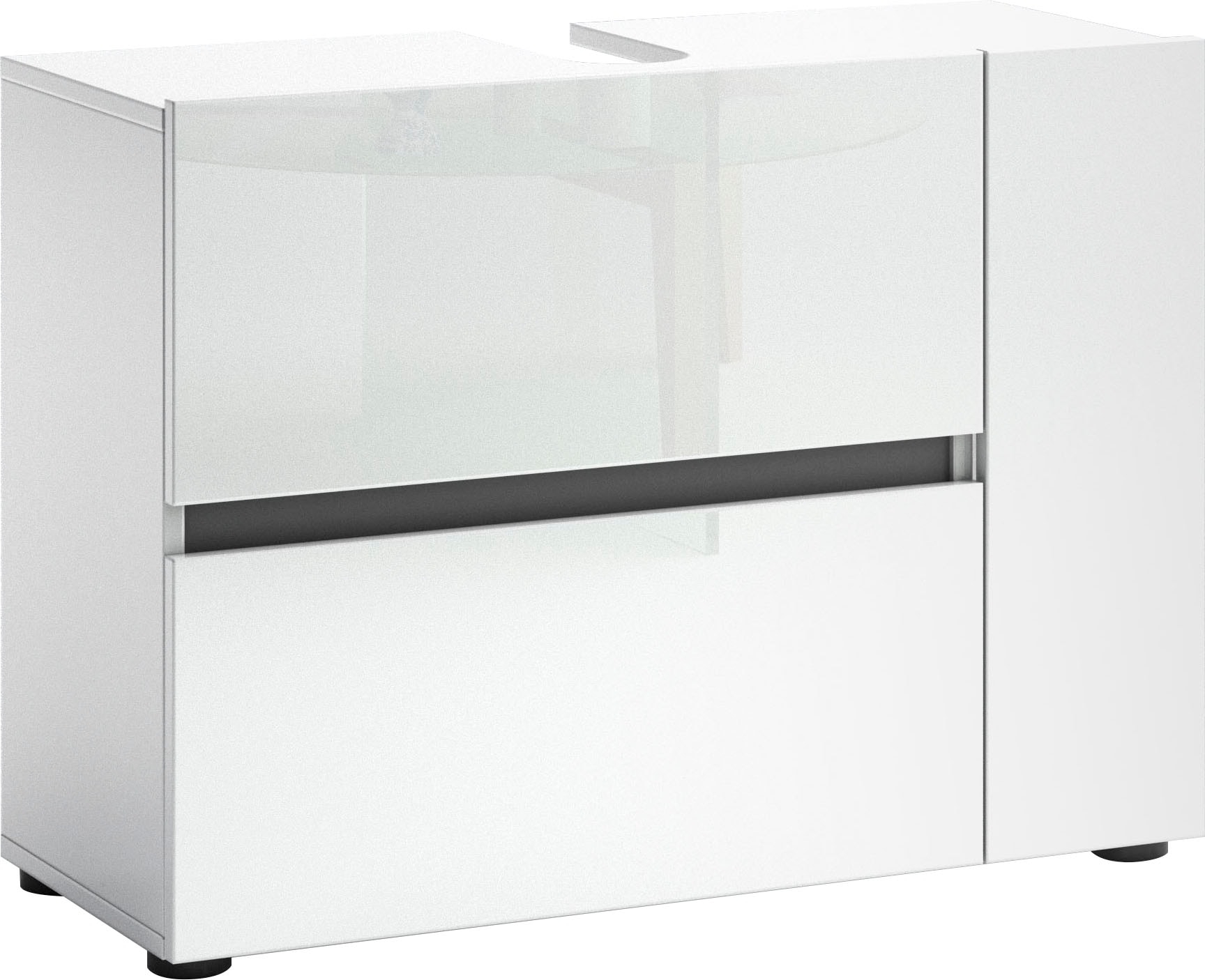 Image of welltime Waschbeckenschrank "MISTER, Bad-Unterschrank, 83 cm breit, 1 Klappe, 1 Tür, 1 Schublade" Badmöbel, Hochglanz lackiert, Made in Italy, mit Siphonausschnitt