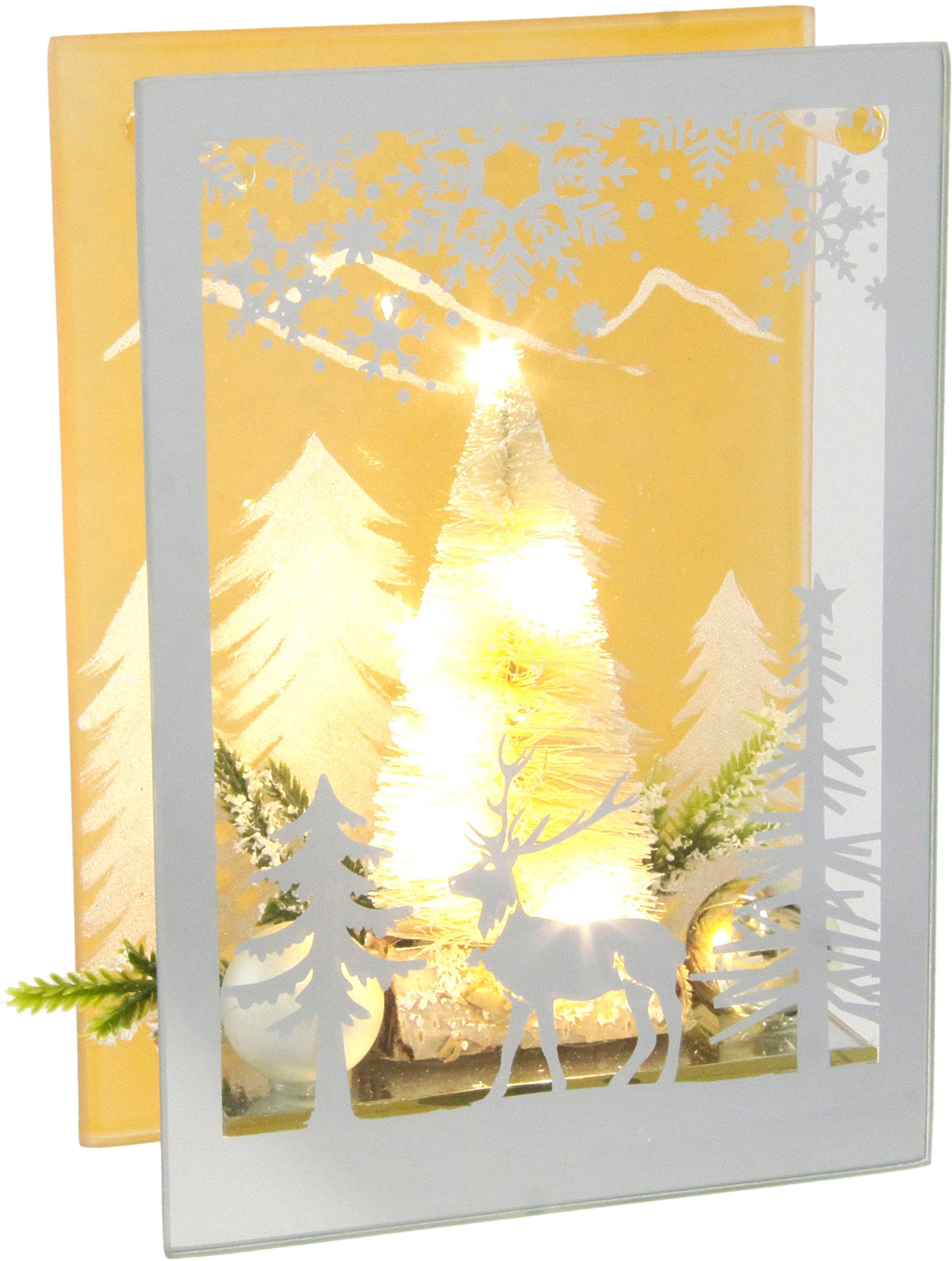Dekoobjekt »Aus Glas«, Mit LED Licht und mini Tannenbaum, 3D Bild Dekoration