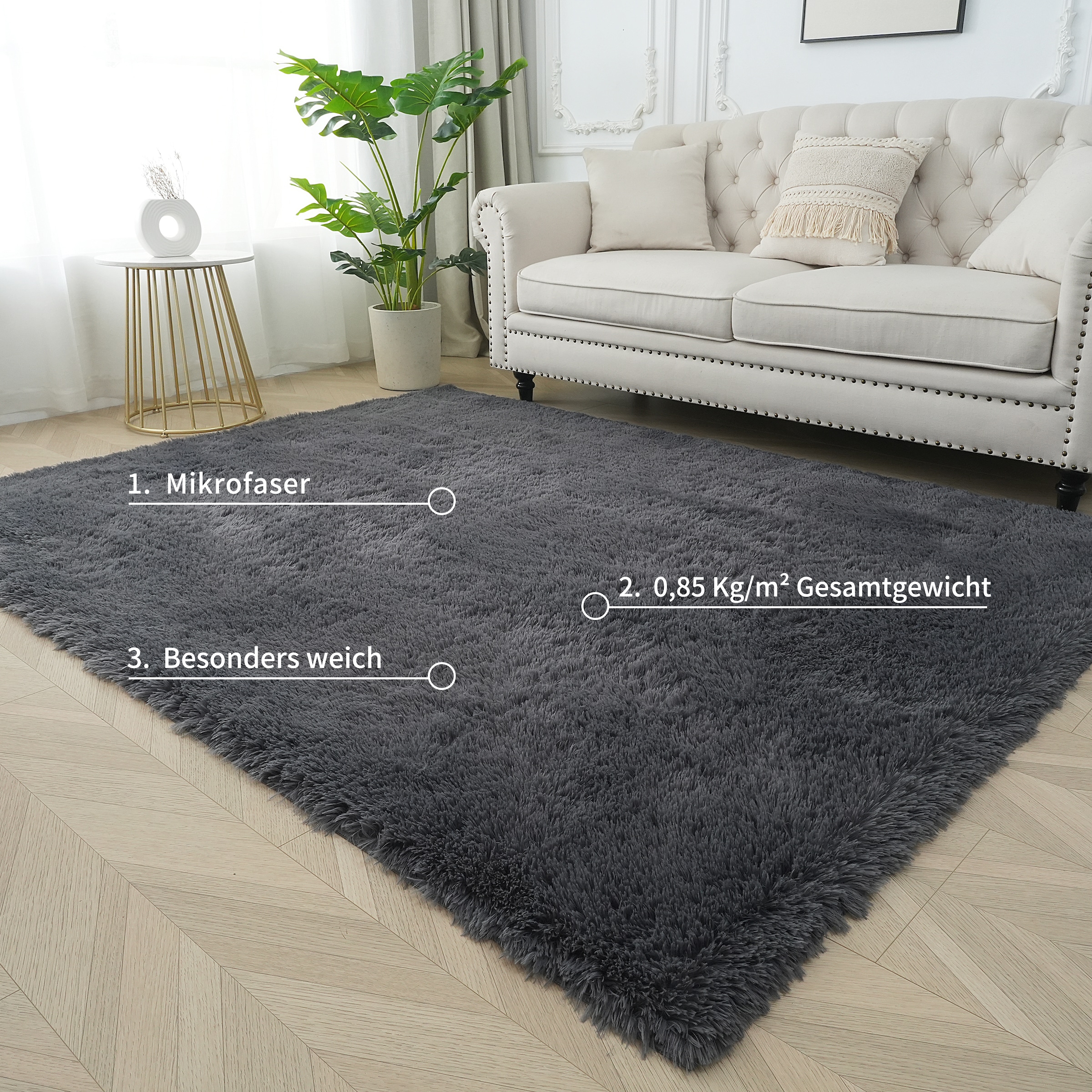 my home Hochflor-Teppich »Leava, besonders weich und kuschelig, leichter Glanz«, rechteckig, 37 mm Höhe, uni, Mikrofaser Teppiche, Plüsch, Wohnzimmer, Schlafzimmer, Esszimmer