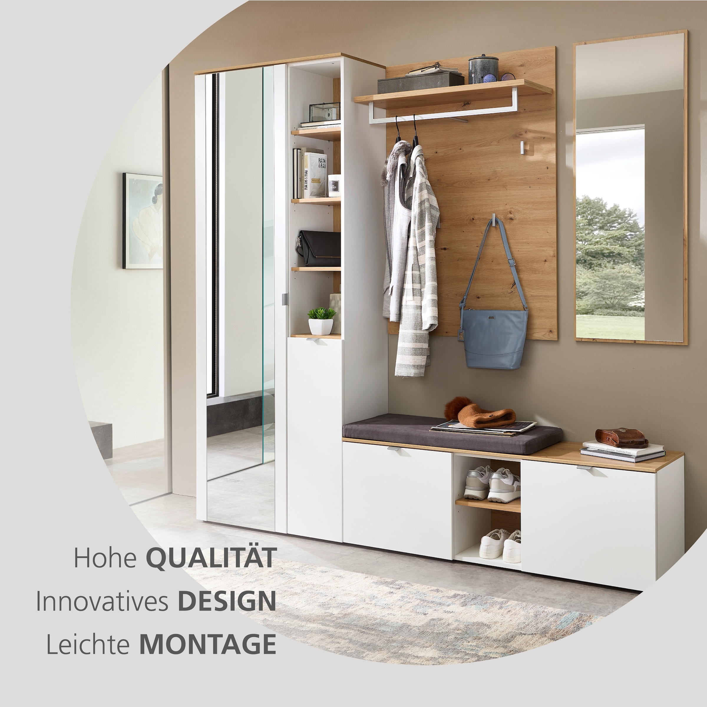Innostyle Armoire à chaussures »Bari Schuhbank inkl. Sitzkissen, BxHxT 128x50x38 cm« 1 cuis tlg. 2 portes, 6 compartiments, fermeture douce, protection d’angle ABS