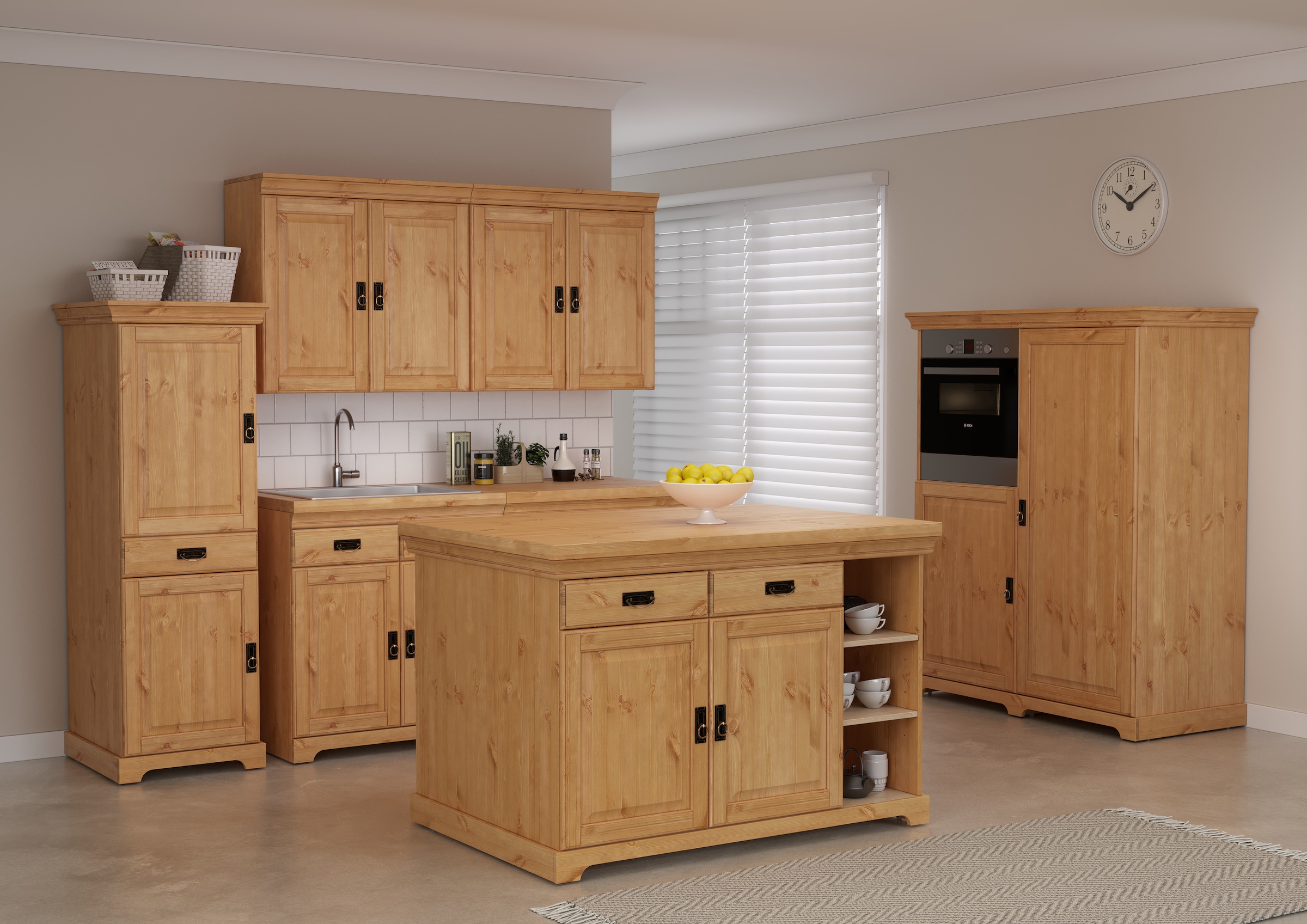 Home affaire Backofen/Kühlumbauschrank »Rügen« Breite 127 cm, Kiefer massiv, Nische für Kühlschrank