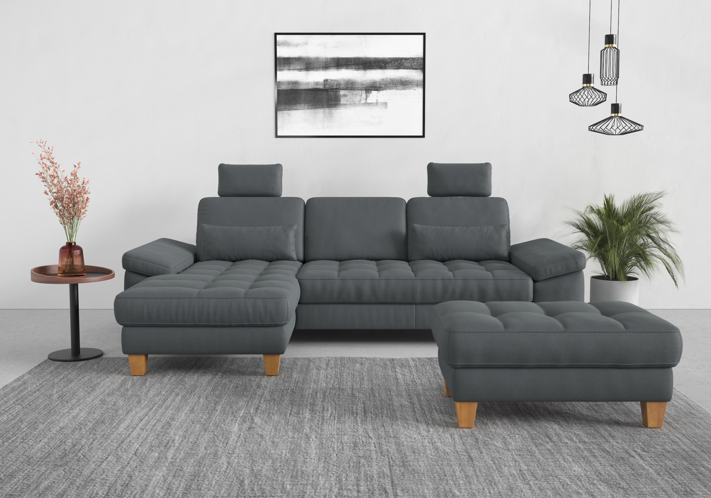 sit&more Canapé d'angle »Westham L-Form« mit Recamiere, mit oder ohne Bettfunktion, Bettkasten, Füsse Eiche